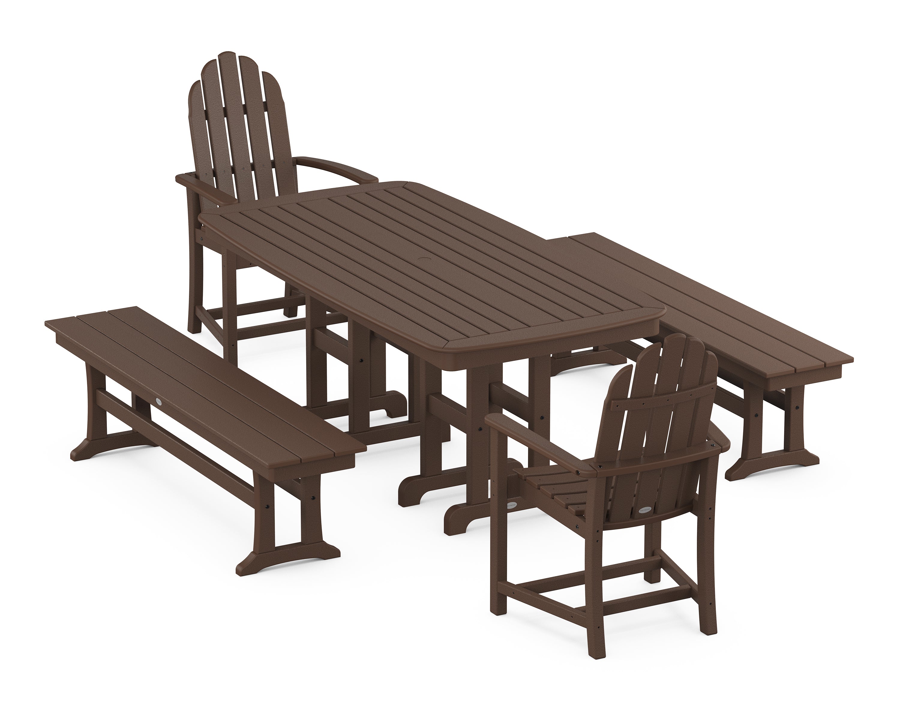 POLYWOOD® Classic Adirondack 5-Piece Dining Set with Benches in Mahogany