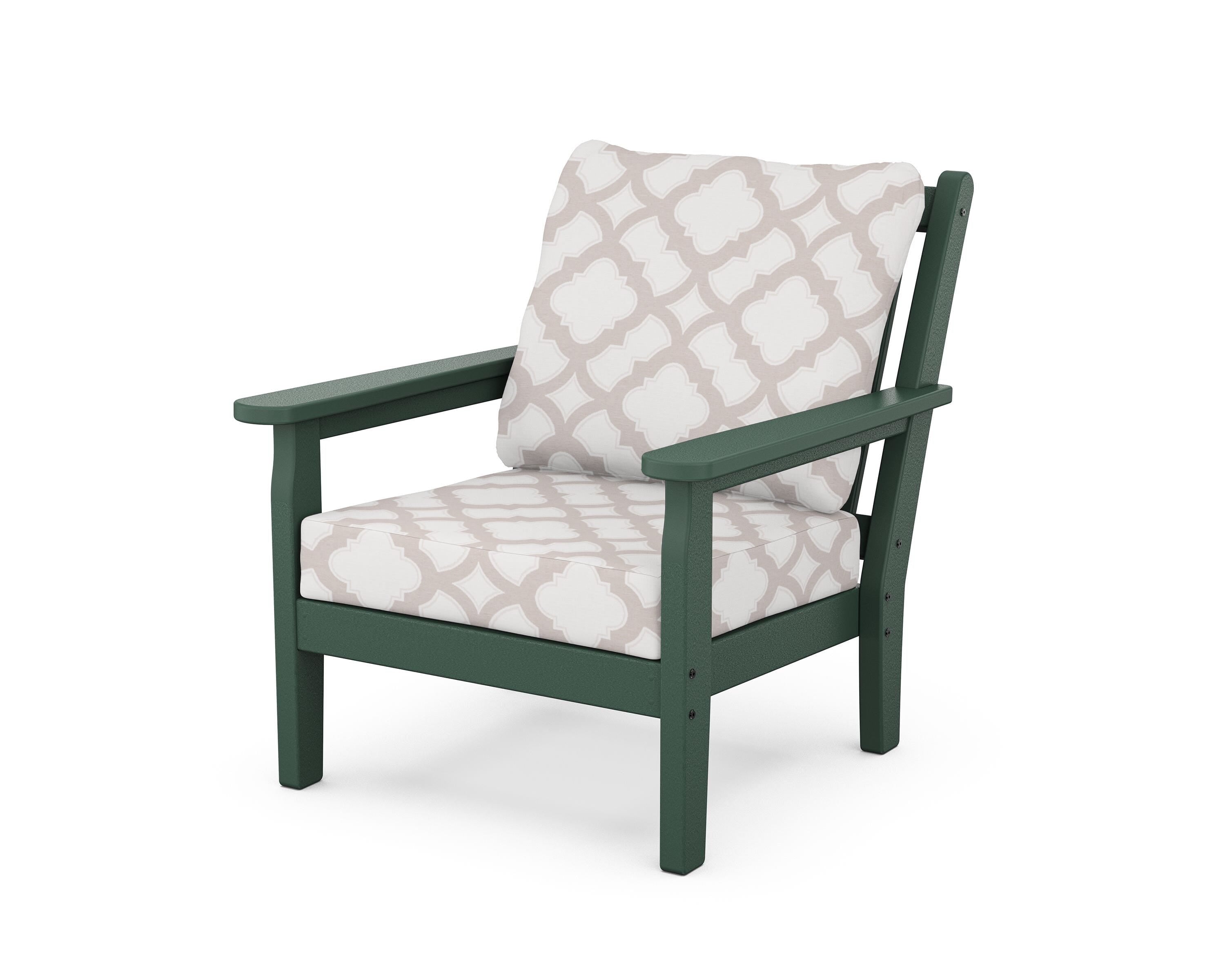 POLYWOOD® Chippendale Deep Seating Chair in Green / Trellis Dune Burlap