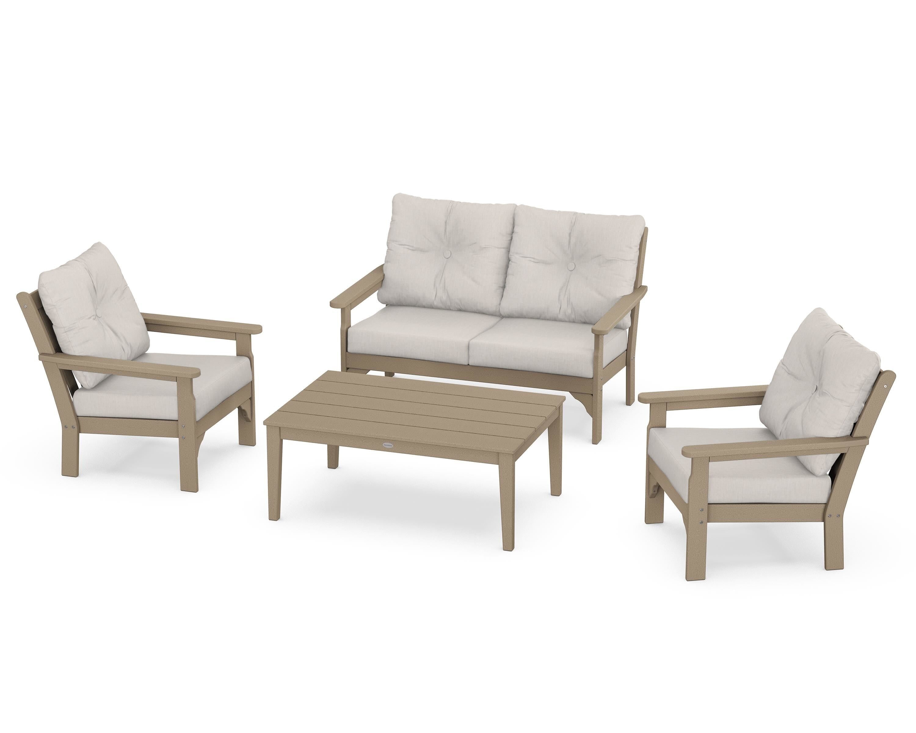 POLYWOOD® Vineyard 4-Piece Deep Seating Set in Vintage Sahara / Cast Ash