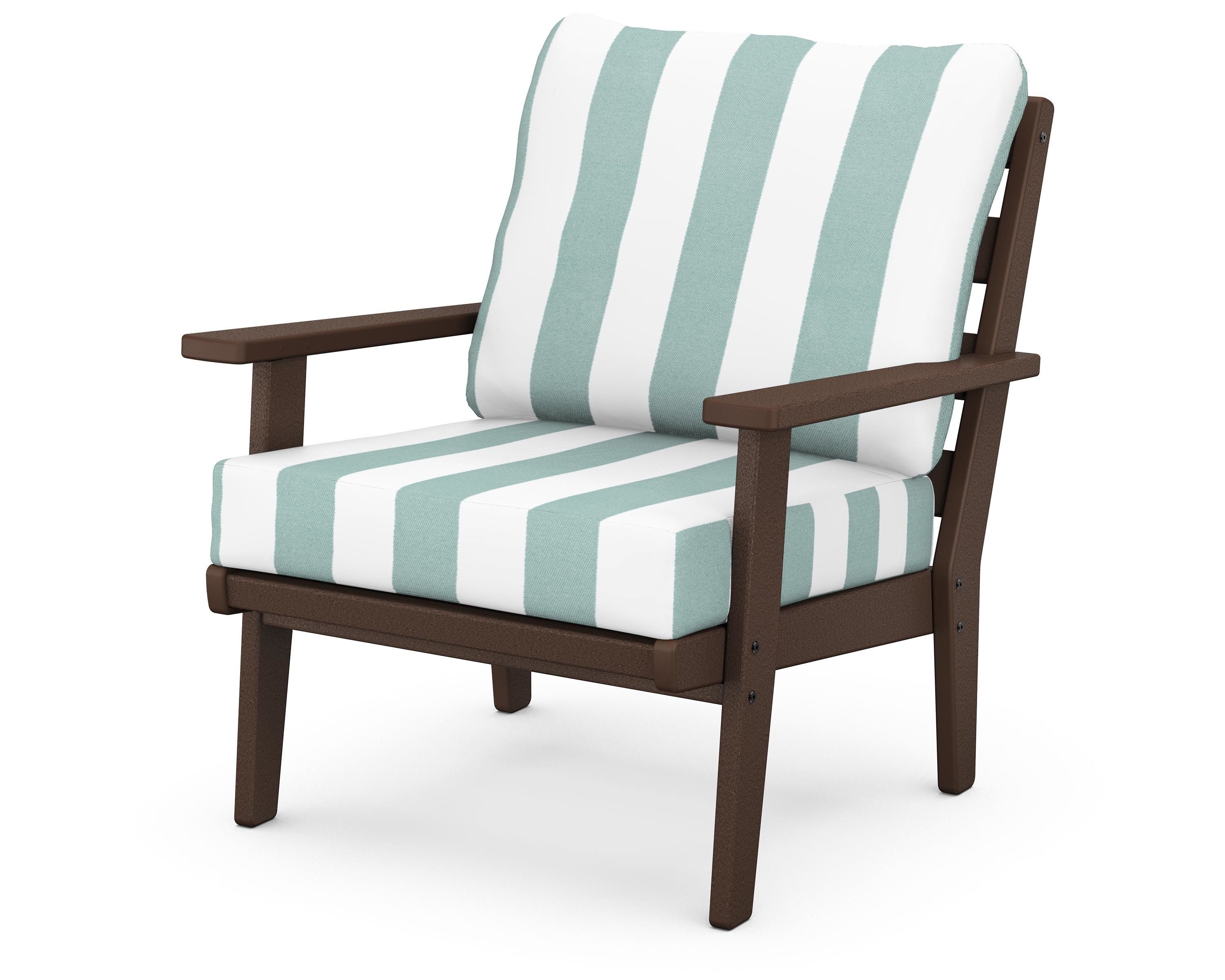 POLYWOOD® Grant Park Deep Seating Chair in Mahogany / Cabana Stripe Glacier Spa