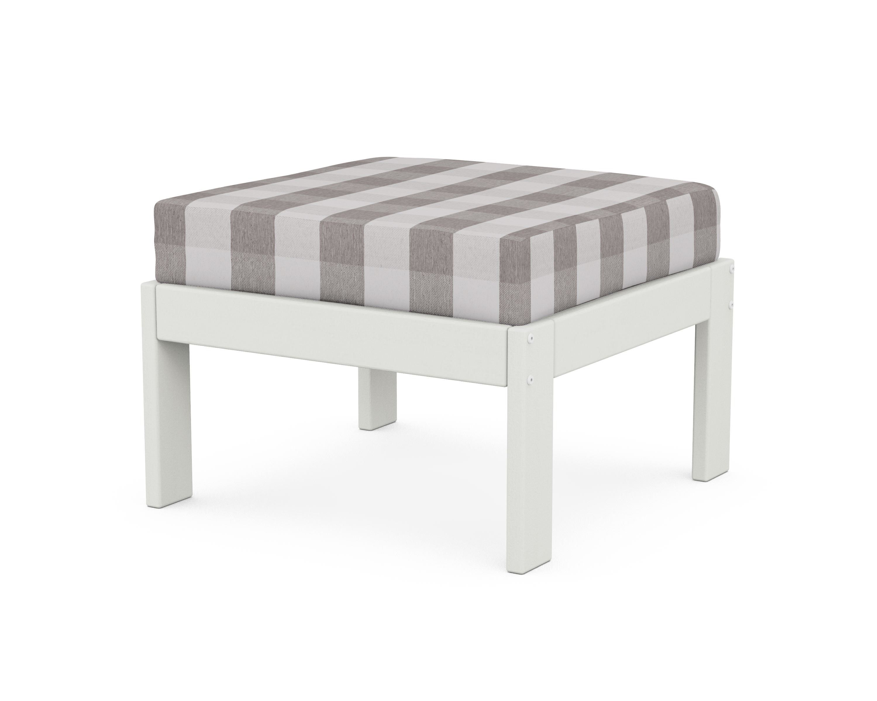 POLYWOOD® Vineyard Modular Ottoman in Vintage White / Buffalo Plaid Grey Mist