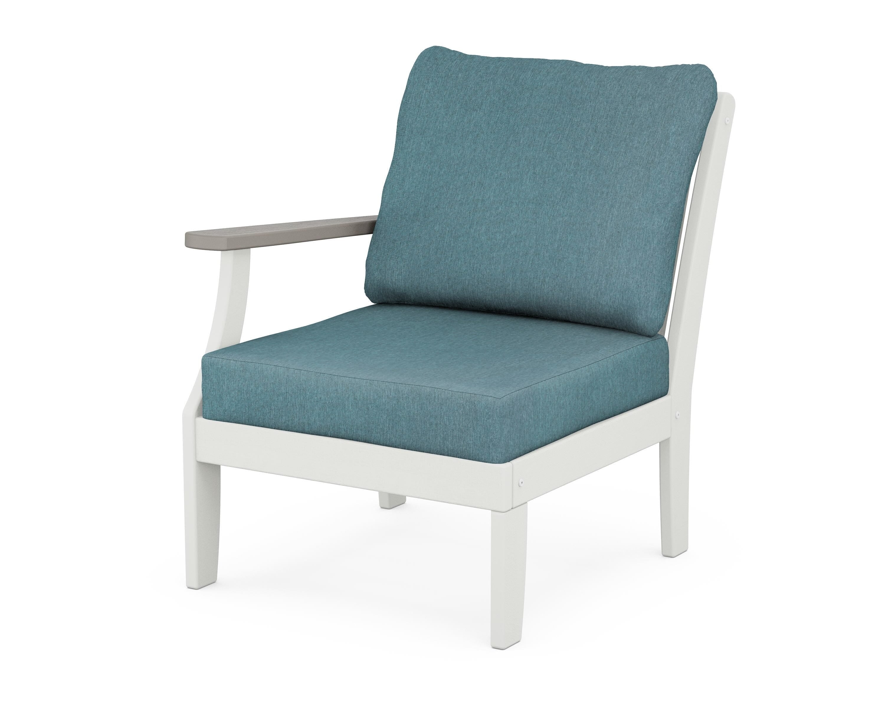 POLYWOOD® Braxton Modular Left Arm Chair in White / Driftwood / Ocean Teal