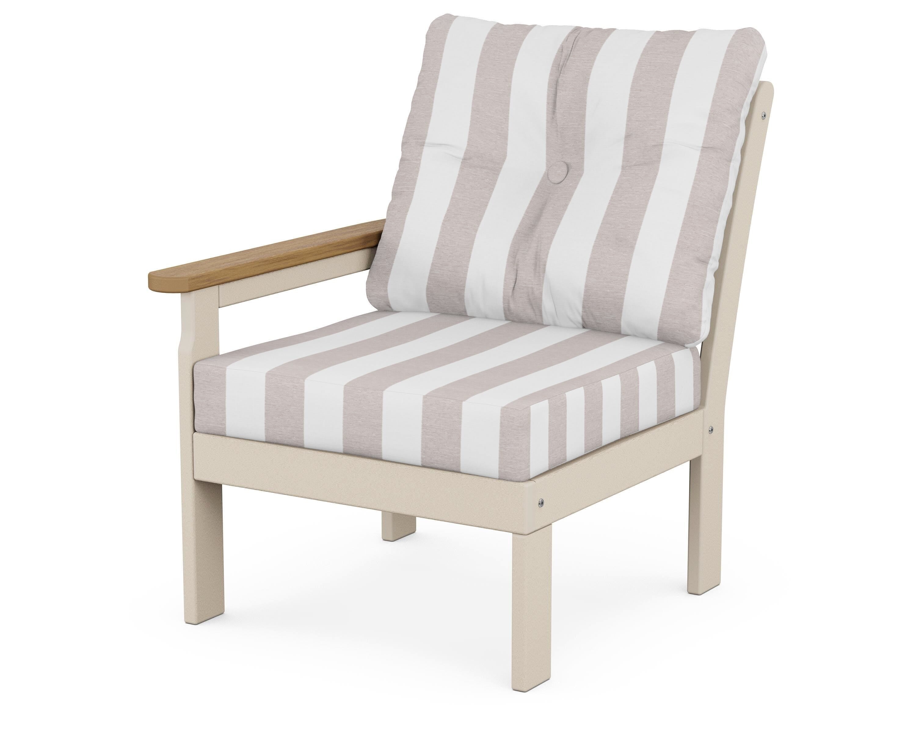 POLYWOOD® Vineyard Modular Left Arm Chair in Sand / Natural / Cabana Stripe Dune Burlap