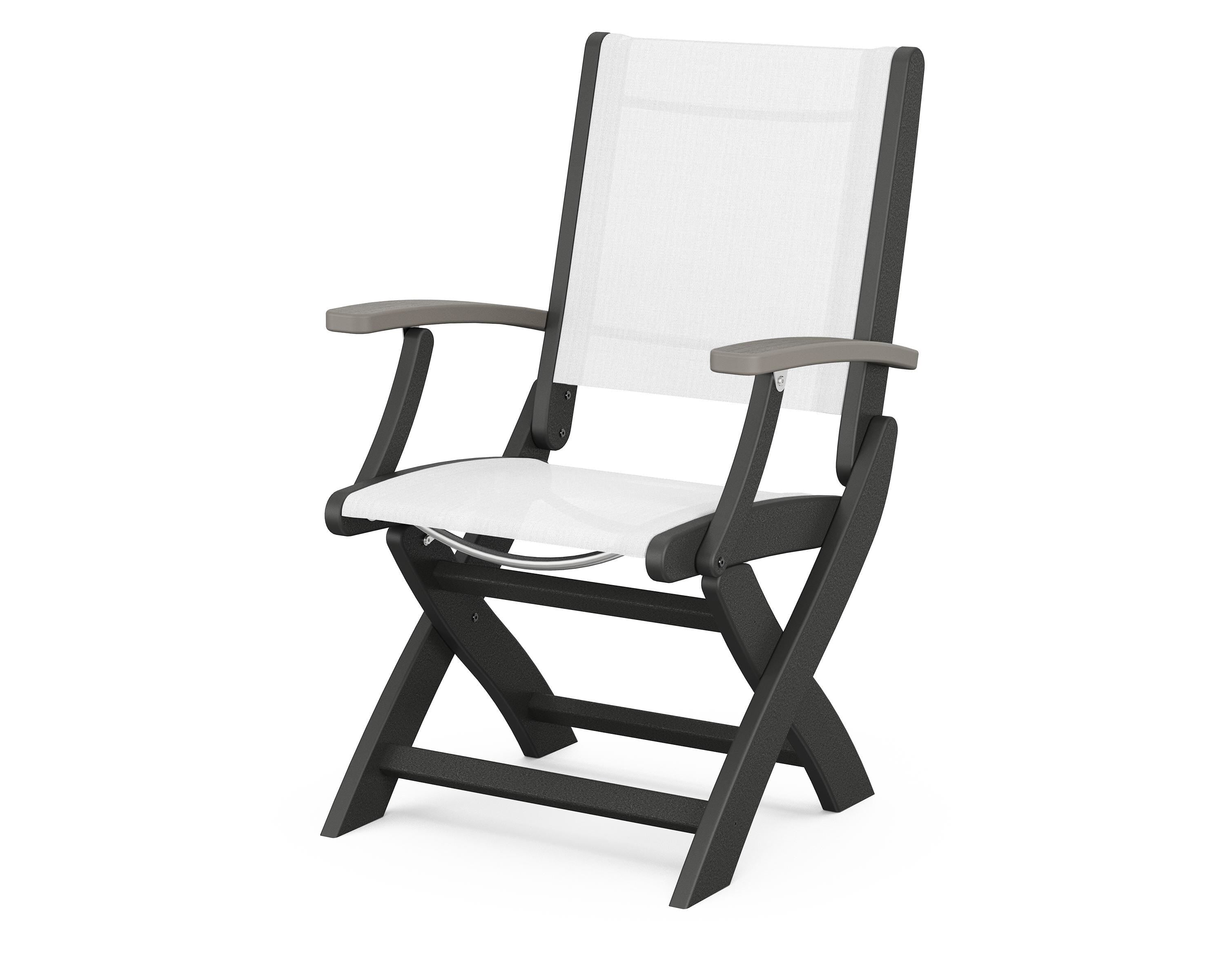 POLYWOOD® Coastal Folding Chair in Black / Driftwood / White Sling