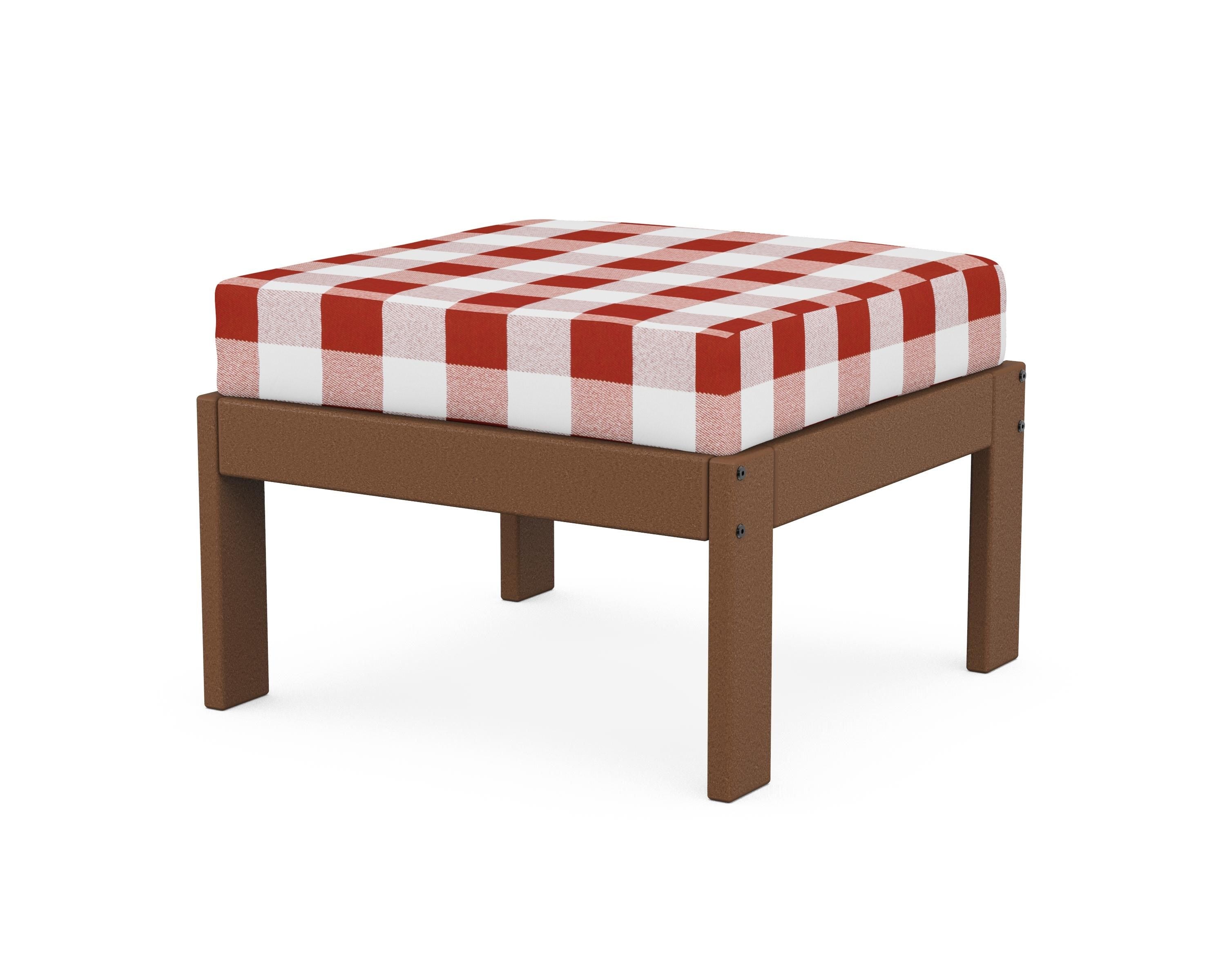 POLYWOOD® Vineyard Modular Ottoman in Teak / Buffalo Plaid Crimson