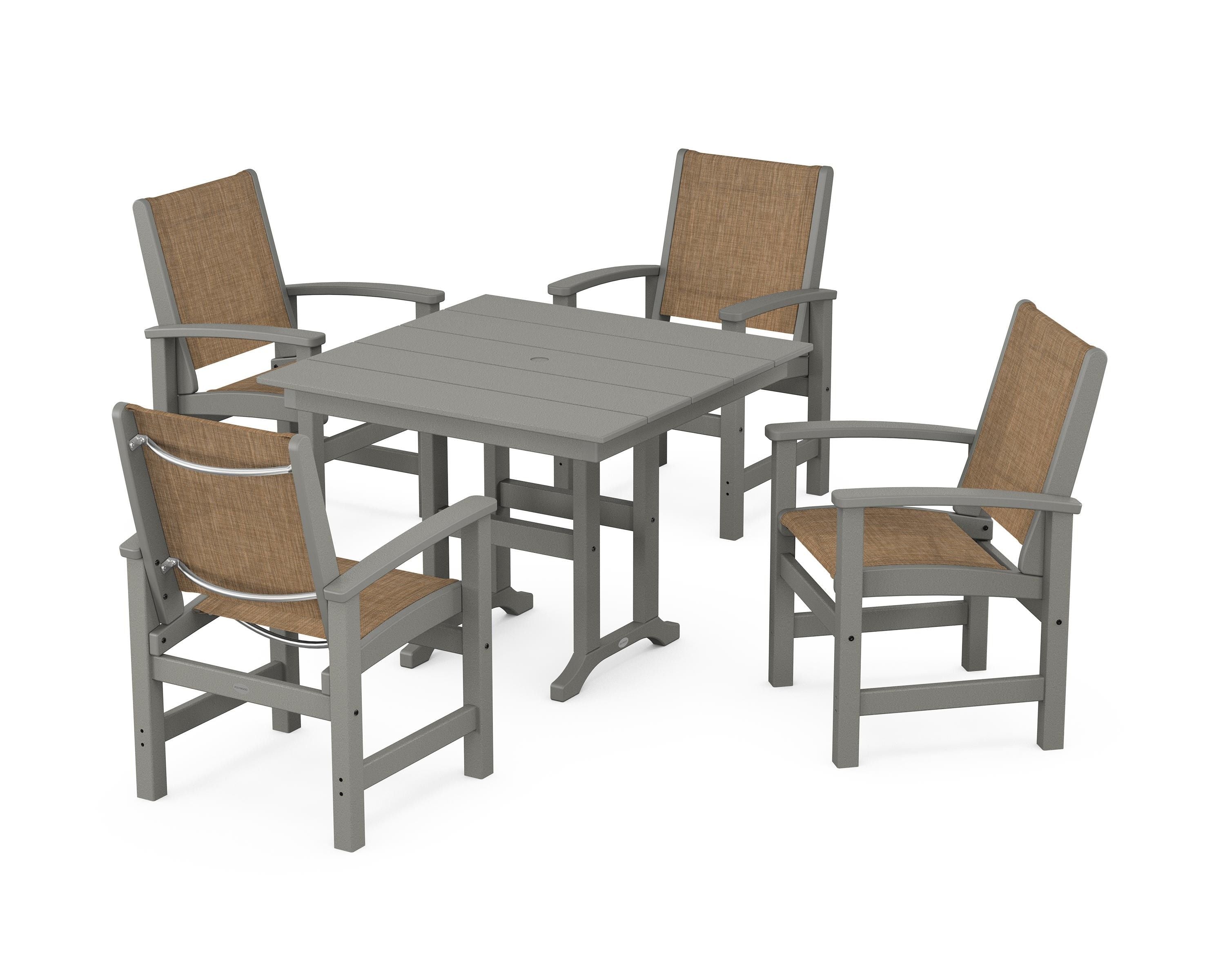 POLYWOOD® Coastal 5-Piece Farmhouse Dining Set in Slate Grey / Burlap Sling