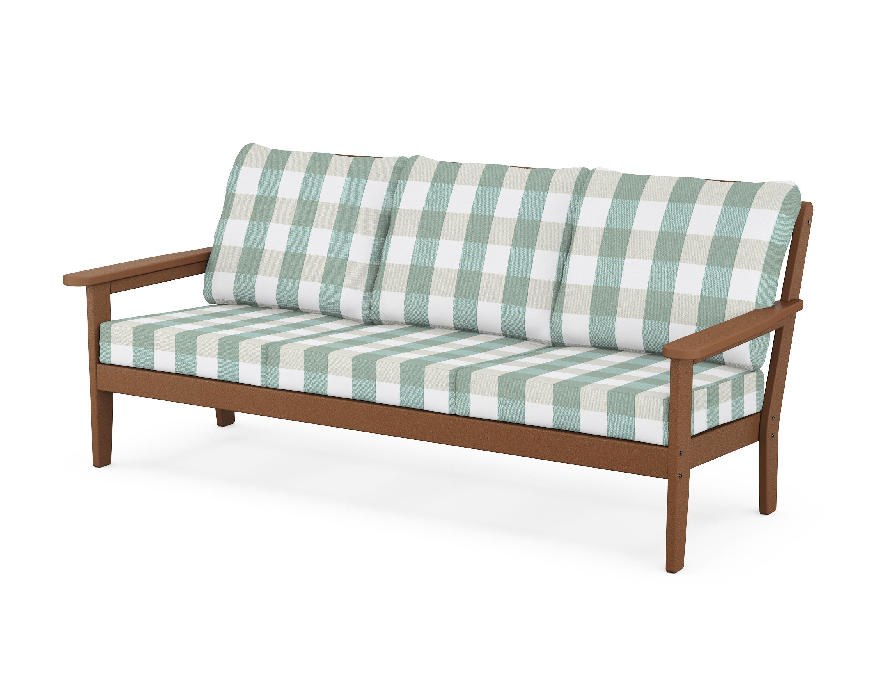 Country Living Cottage Deep Seating Sofa in Teak / Buffalo Plaid Glacier Spa