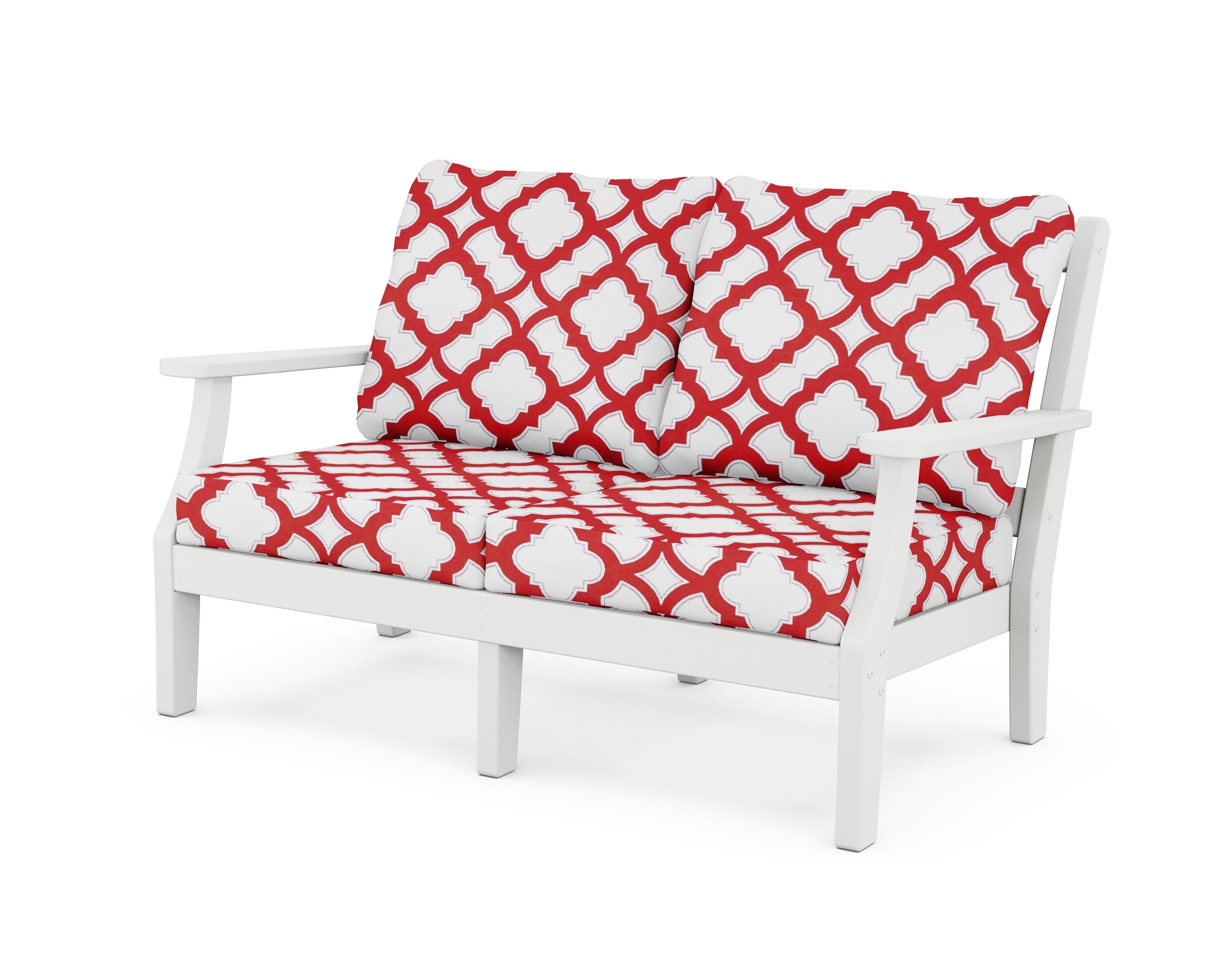 Martha Stewart by POLYWOOD® Chinoiserie Deep Seating Loveseat in White / Trellis Crimson