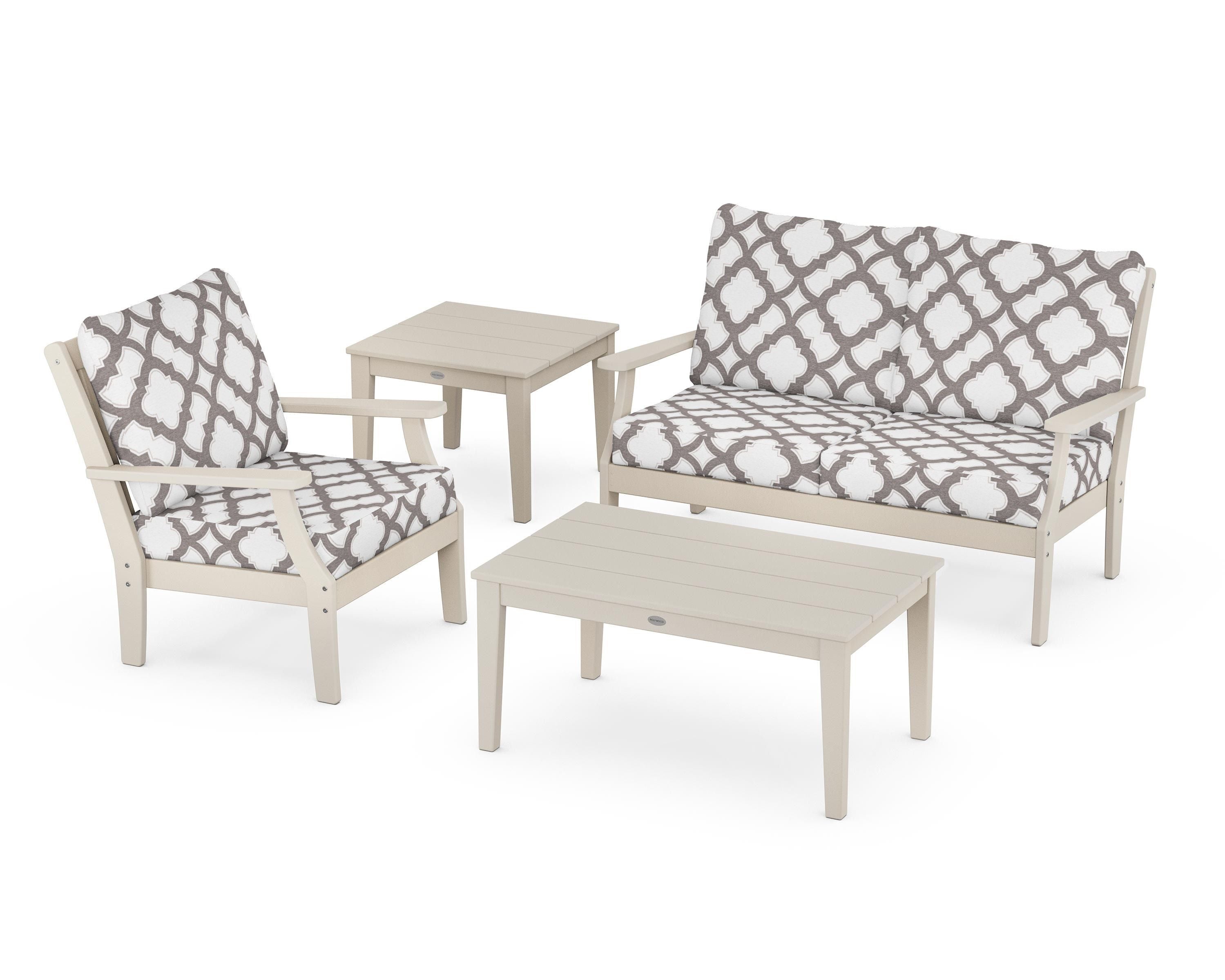 POLYWOOD® Braxton 4-Piece Deep Seating Set in Sand / Trellis Grey Mist