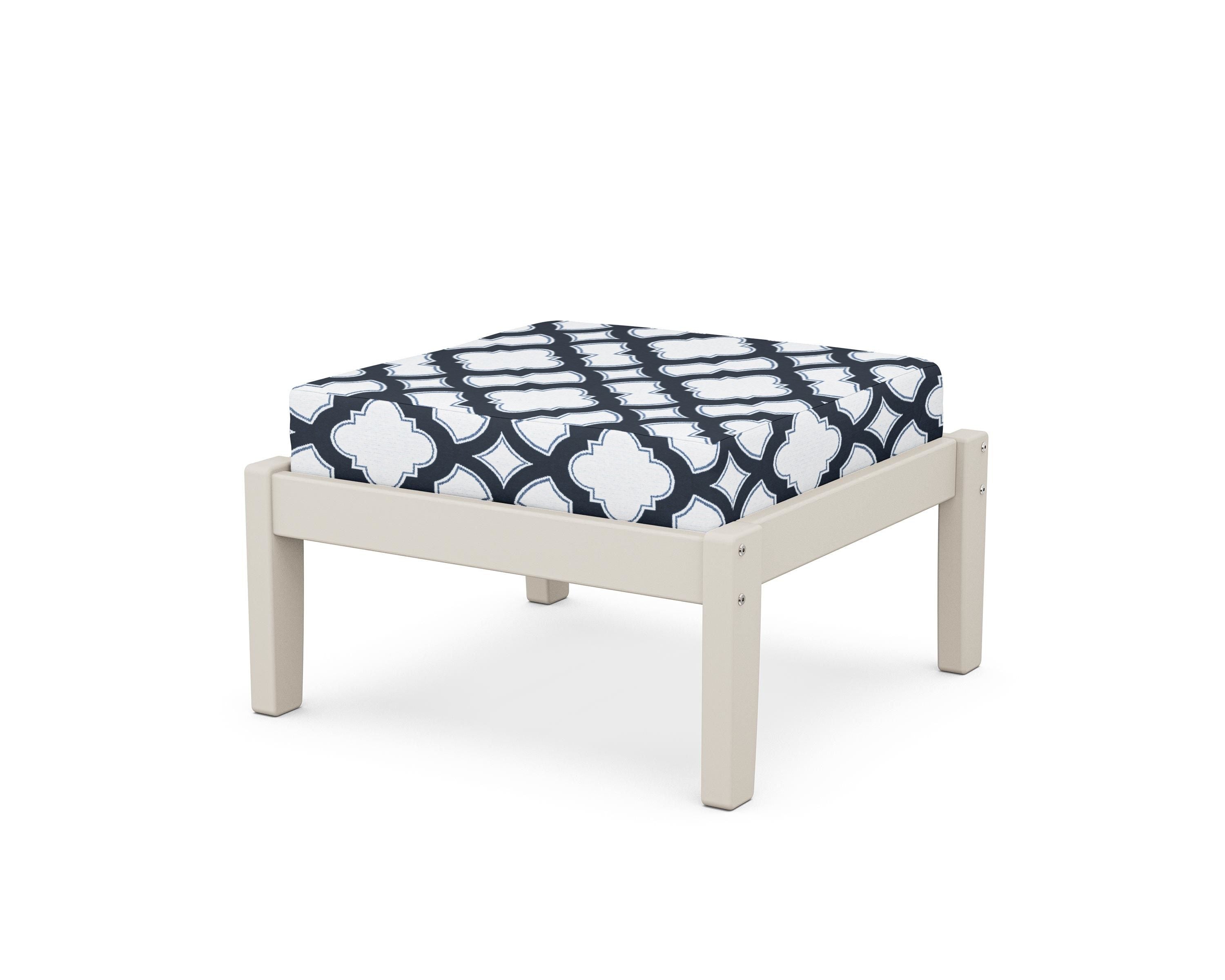 Unbranded Deep Seating Ottoman in Sand / Trellis Marine Indigo