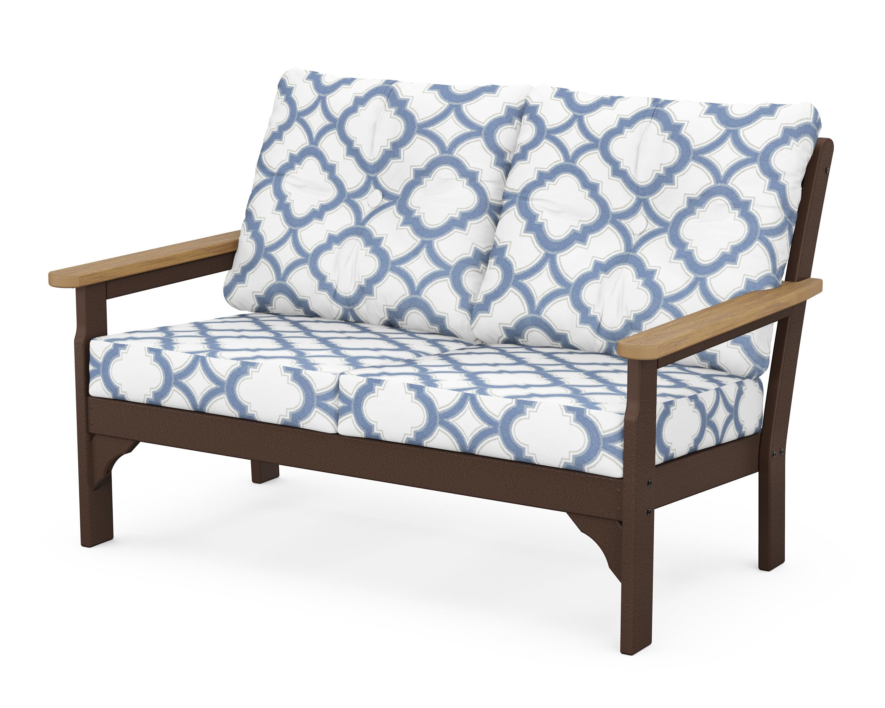 POLYWOOD® Vineyard Deep Seating Loveseat in Mahogany / Natural / Trellis Sky Blue