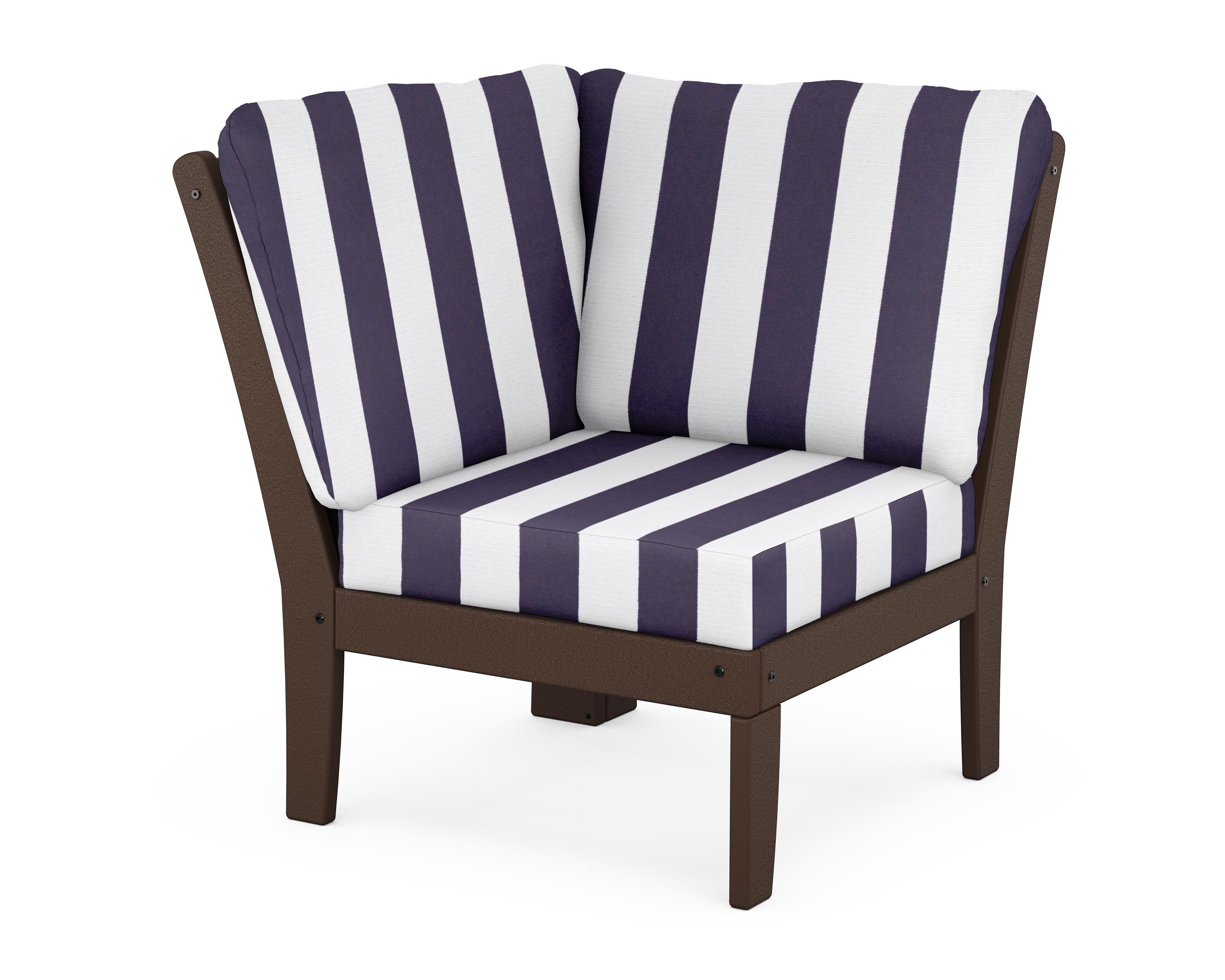POLYWOOD® Braxton Modular Corner Chair in Mahogany / Cabana Stripe Navy