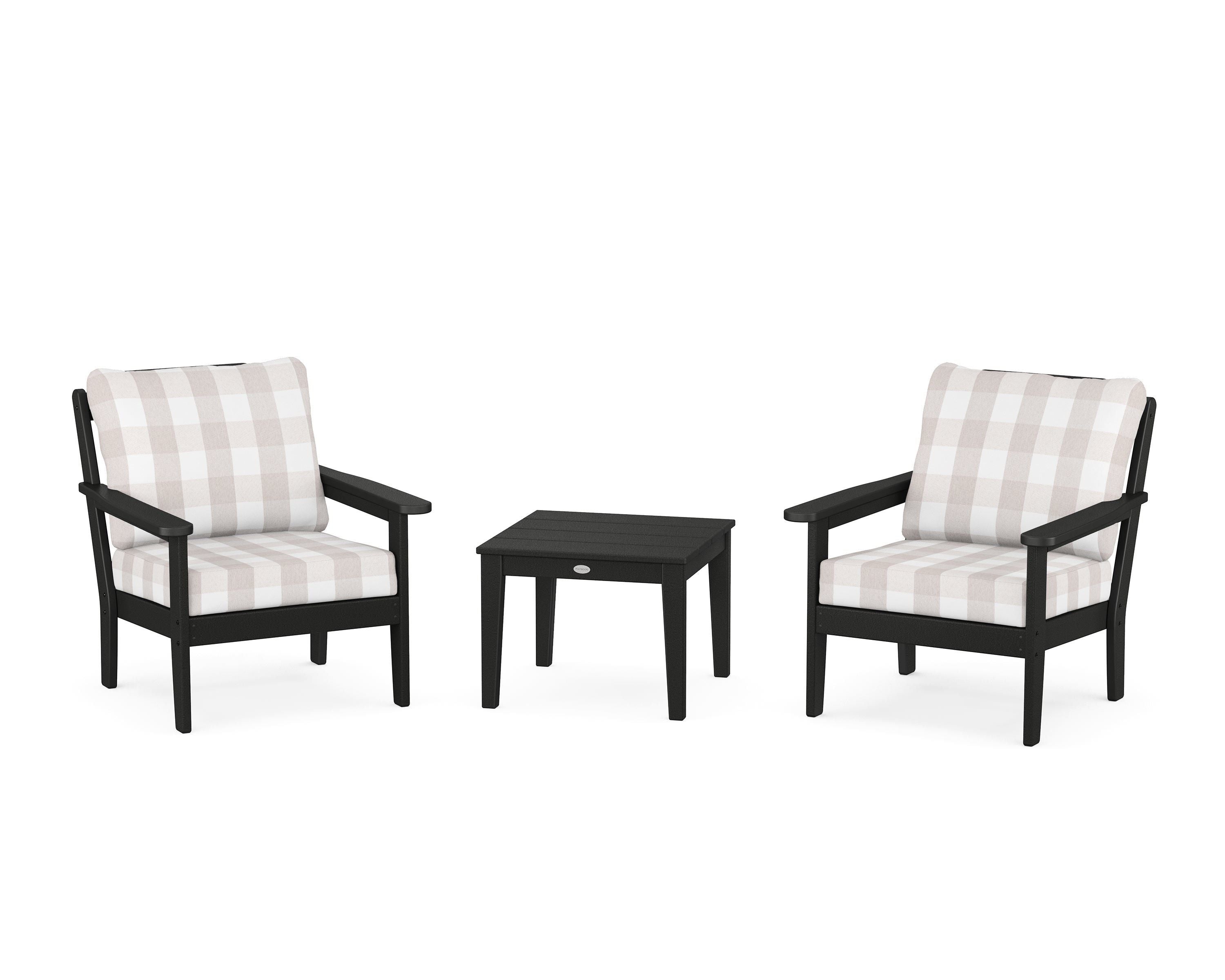Country Living Cottage 3-Piece Deep Seating Set in Black / Buffalo Plaid Dune Burlap
