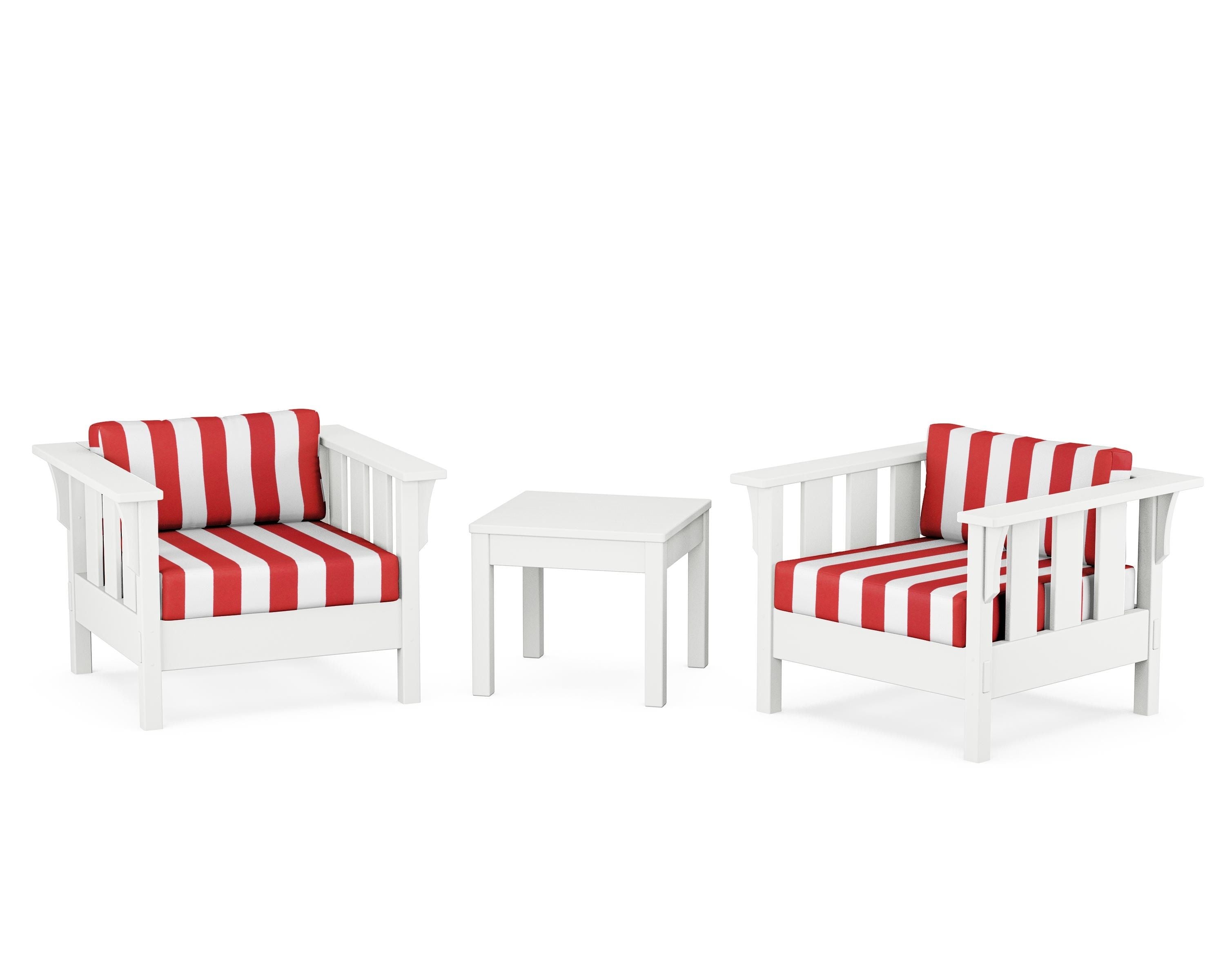Martha Stewart by POLYWOOD® Acadia 3-Piece Deep Seating Set in White / Cabana Stripe Crimson