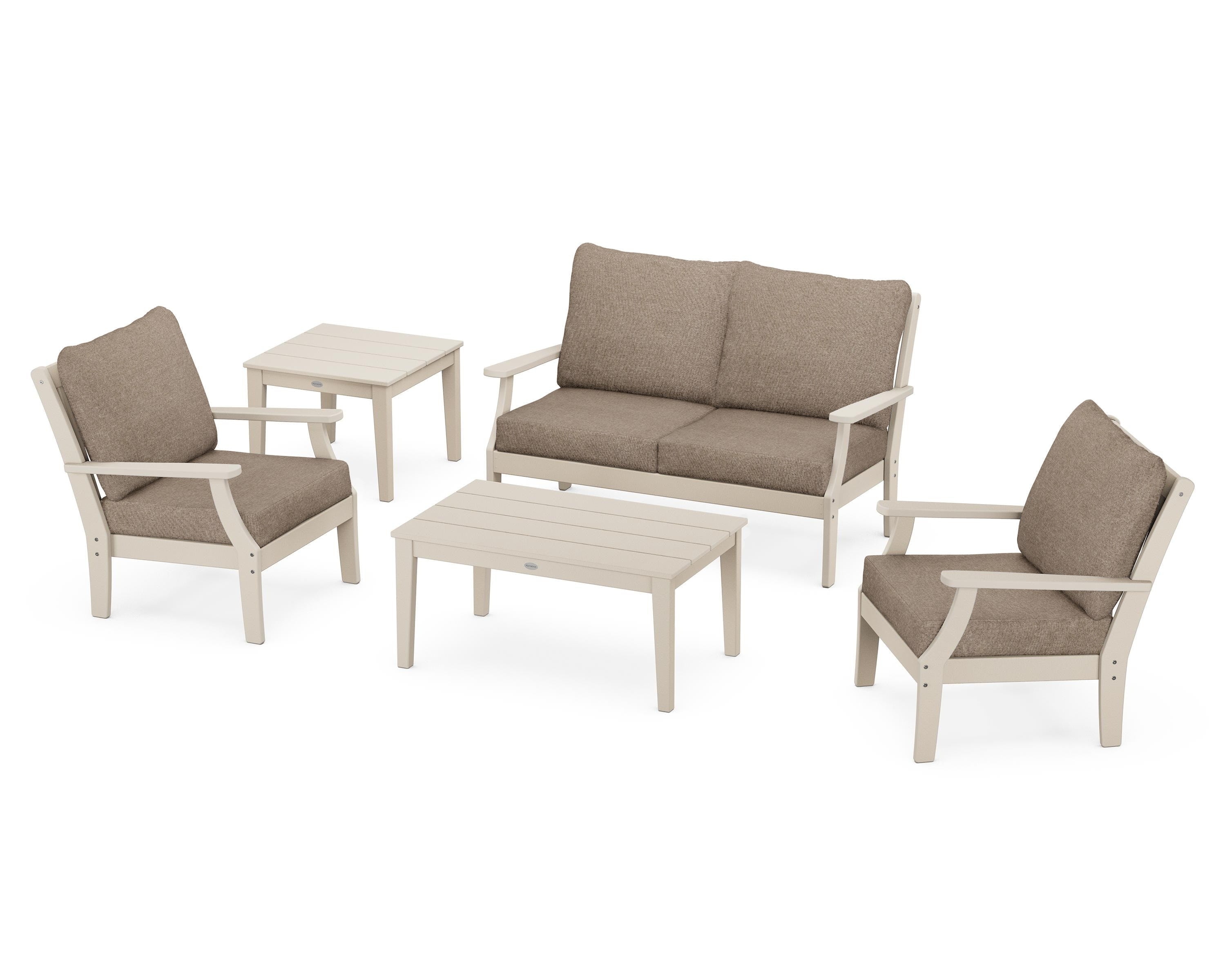 POLYWOOD® Braxton 5-Piece Deep Seating Set in Sand / Spiced Burlap