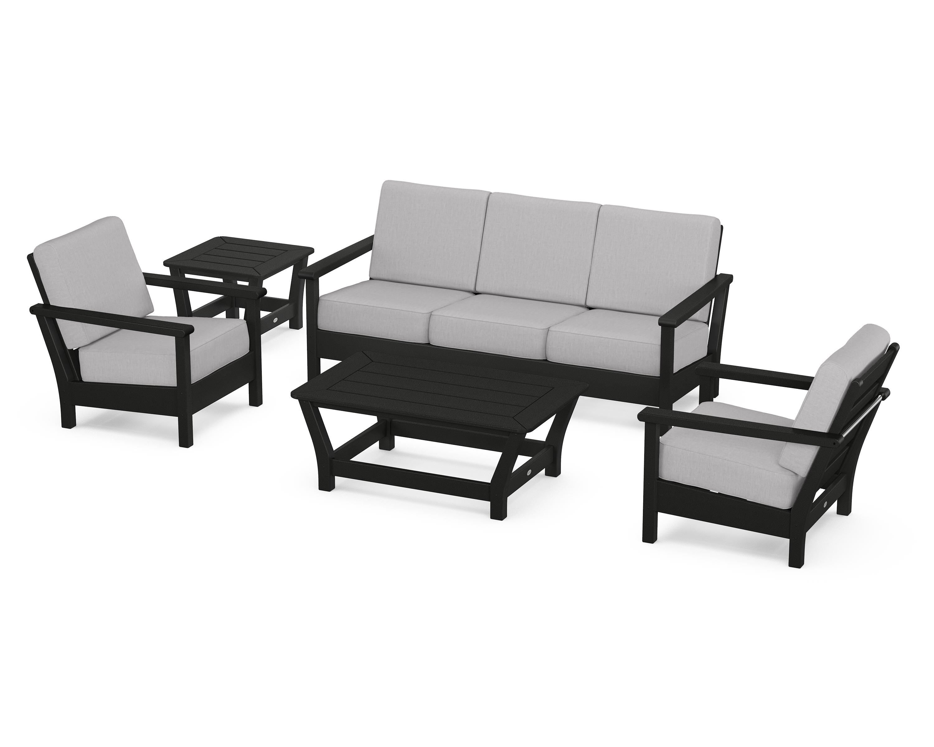 POLYWOOD® Harbour 5-Piece Deep Seating Set in Black / Granite