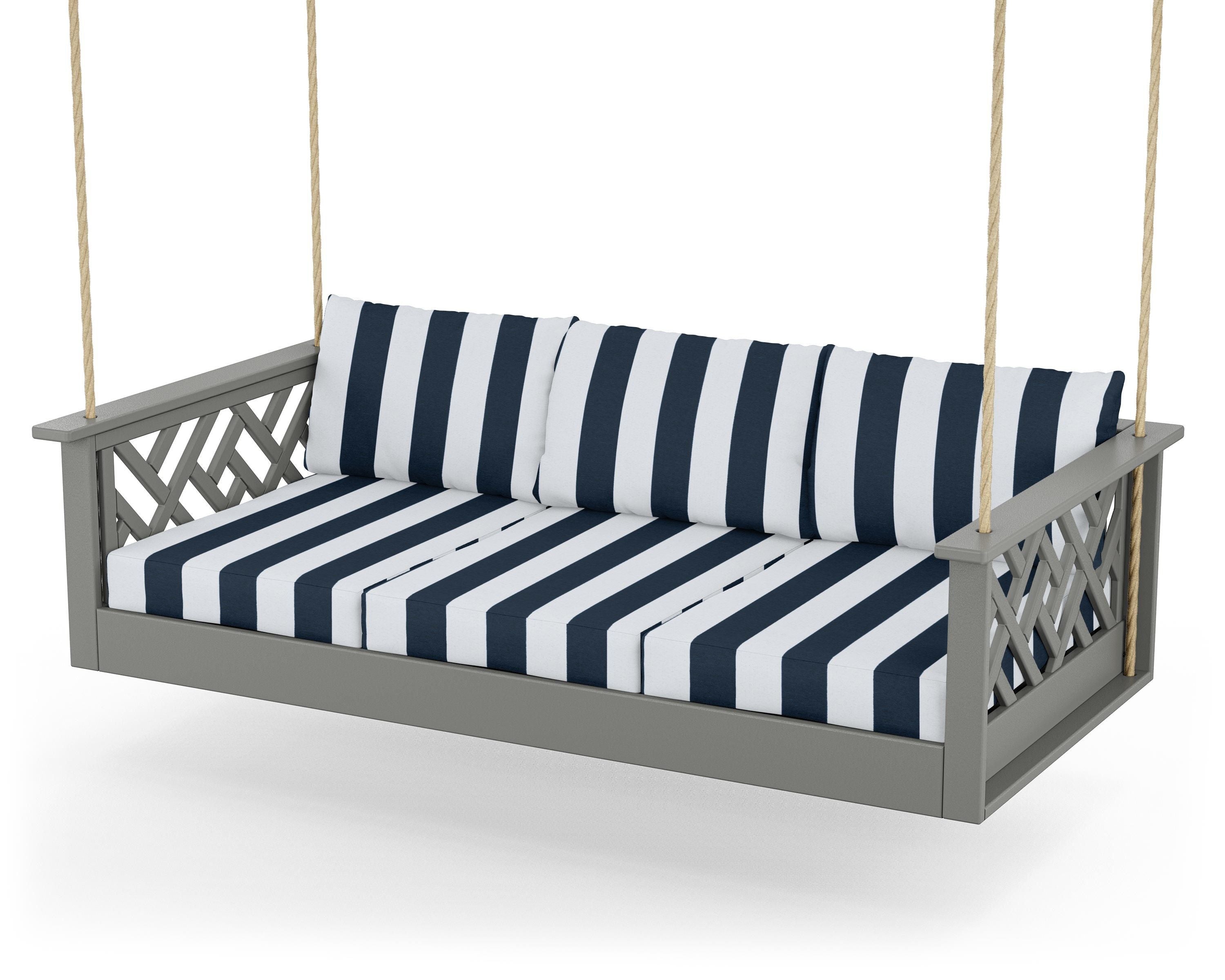 POLYWOOD® Chippendale Daybed Swing in Slate Grey / Cabana Stripe Marine Indigo