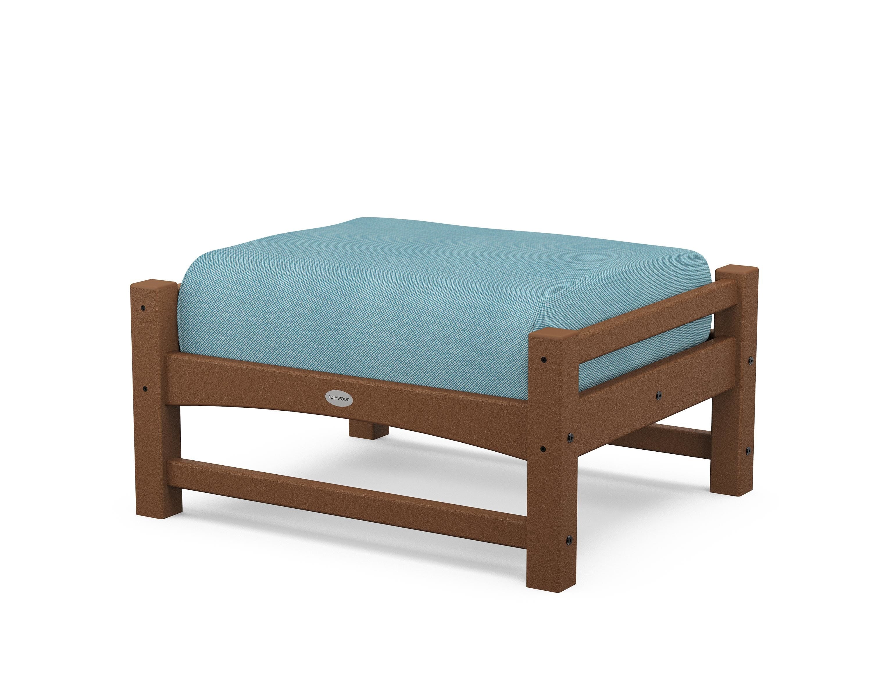 POLYWOOD® Club Ottoman in Teak / Lattice Sky Blue