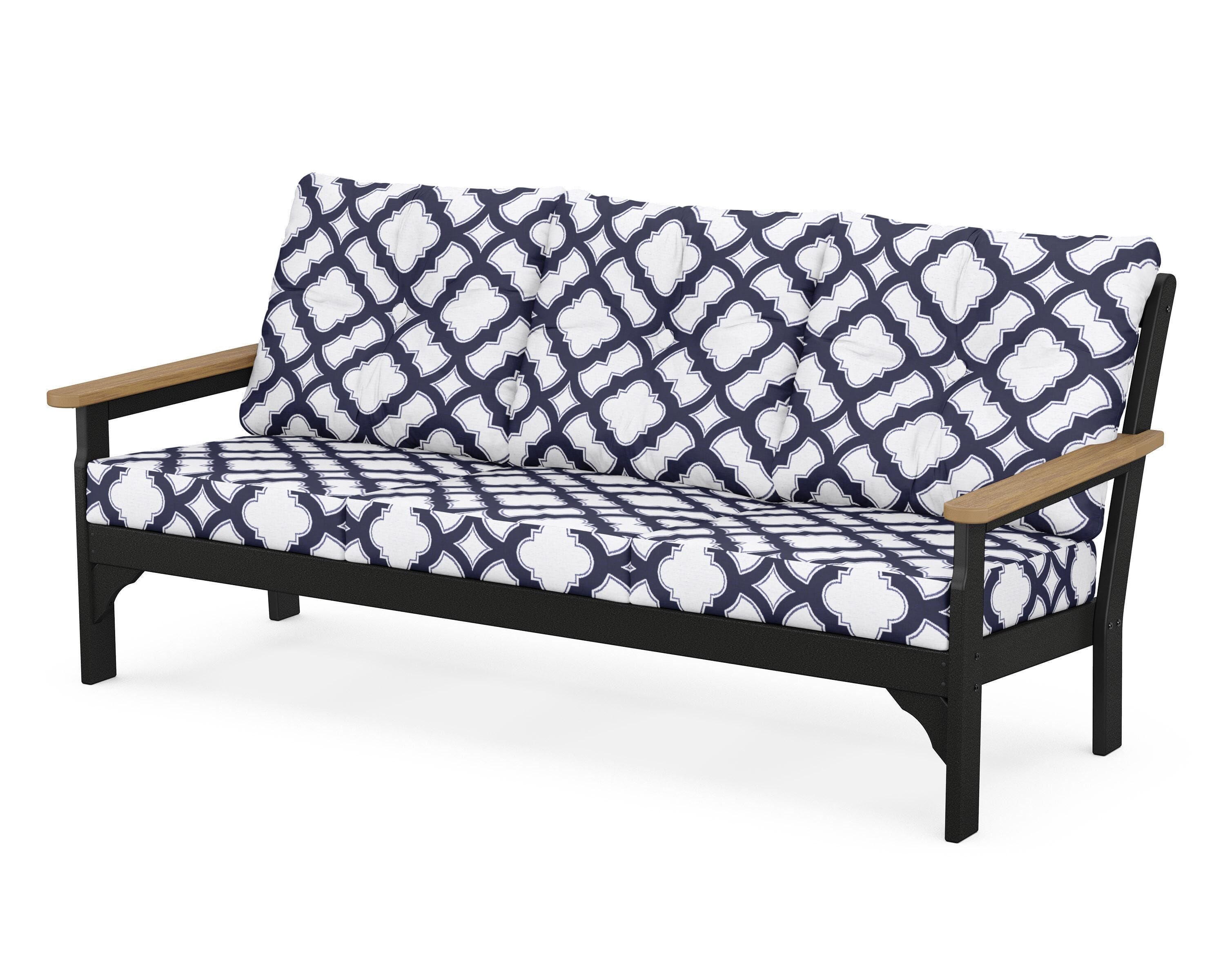 POLYWOOD® Vineyard Deep Seating Sofa in Black / Natural / Trellis Navy