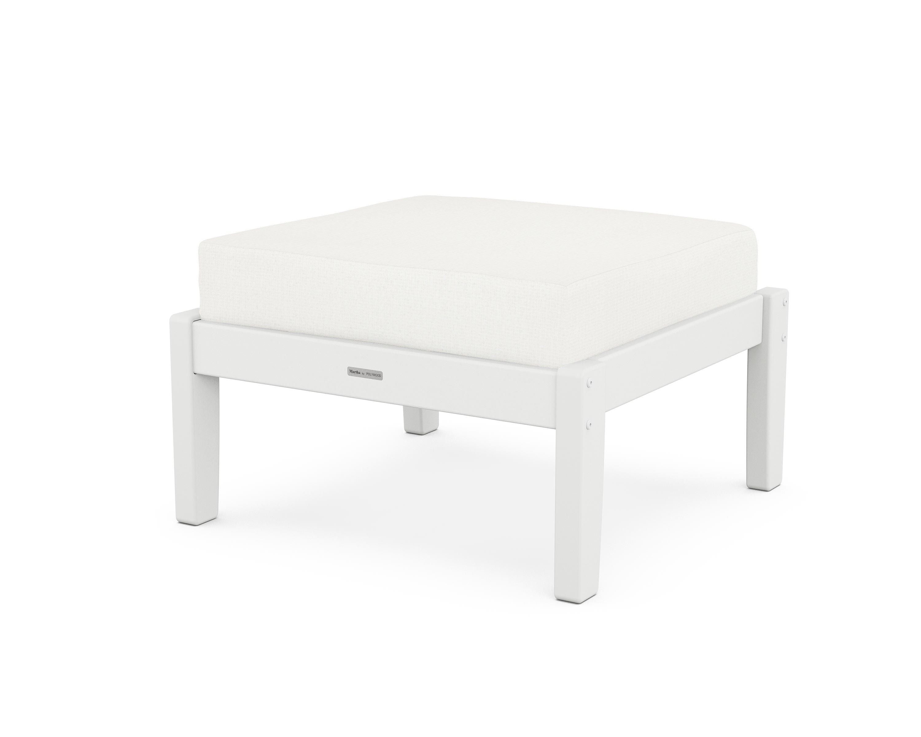 Martha Stewart by POLYWOOD® Chinoiserie Deep Seating Ottoman in White / Natural Linen
