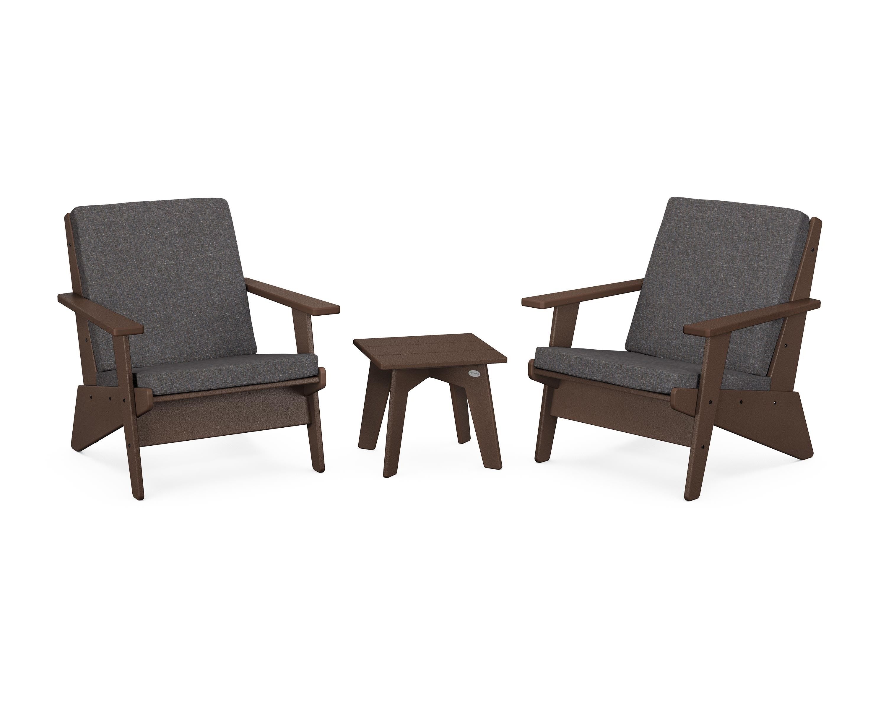 POLYWOOD® Riviera Modern Lounge 3-Piece Set in Mahogany / Ash Charcoal