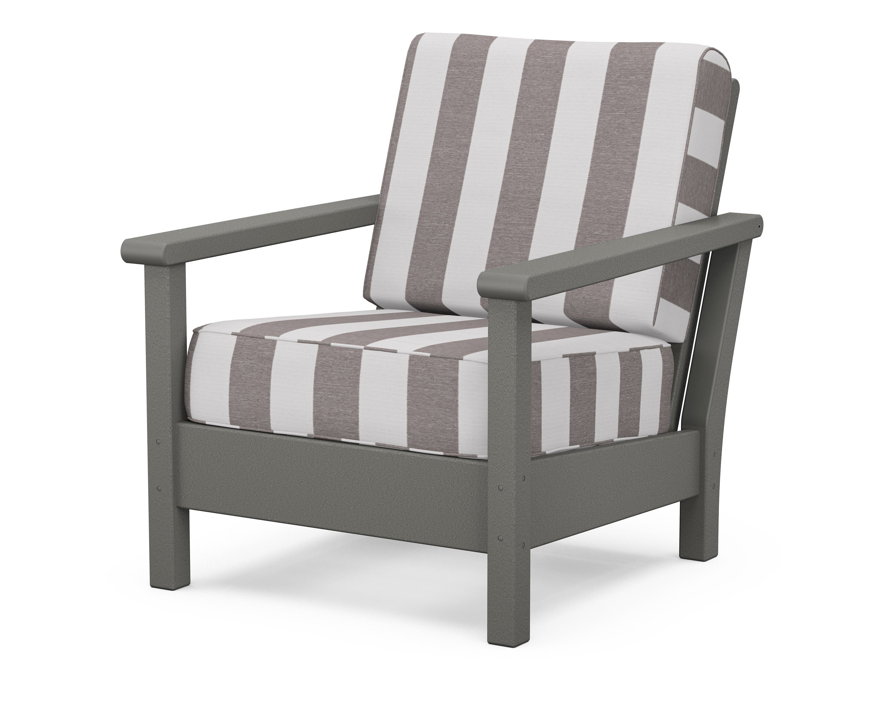 POLYWOOD® Harbour Deep Seating Chair in Slate Grey / Cabana Stripe Grey Mist