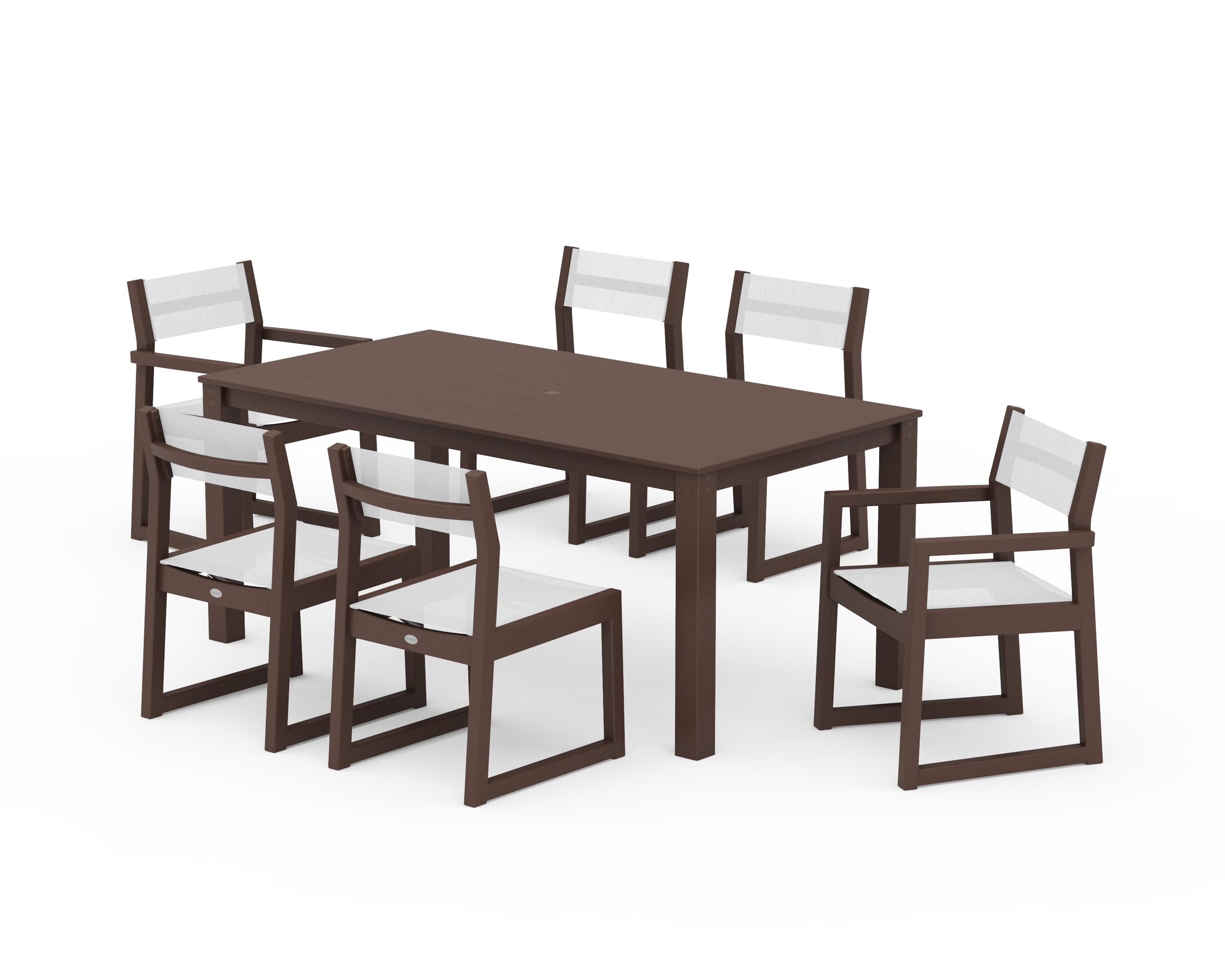 POLYWOOD® EDGE Sling 7-Piece Parsons Dining Set in Mahogany / White Sling
