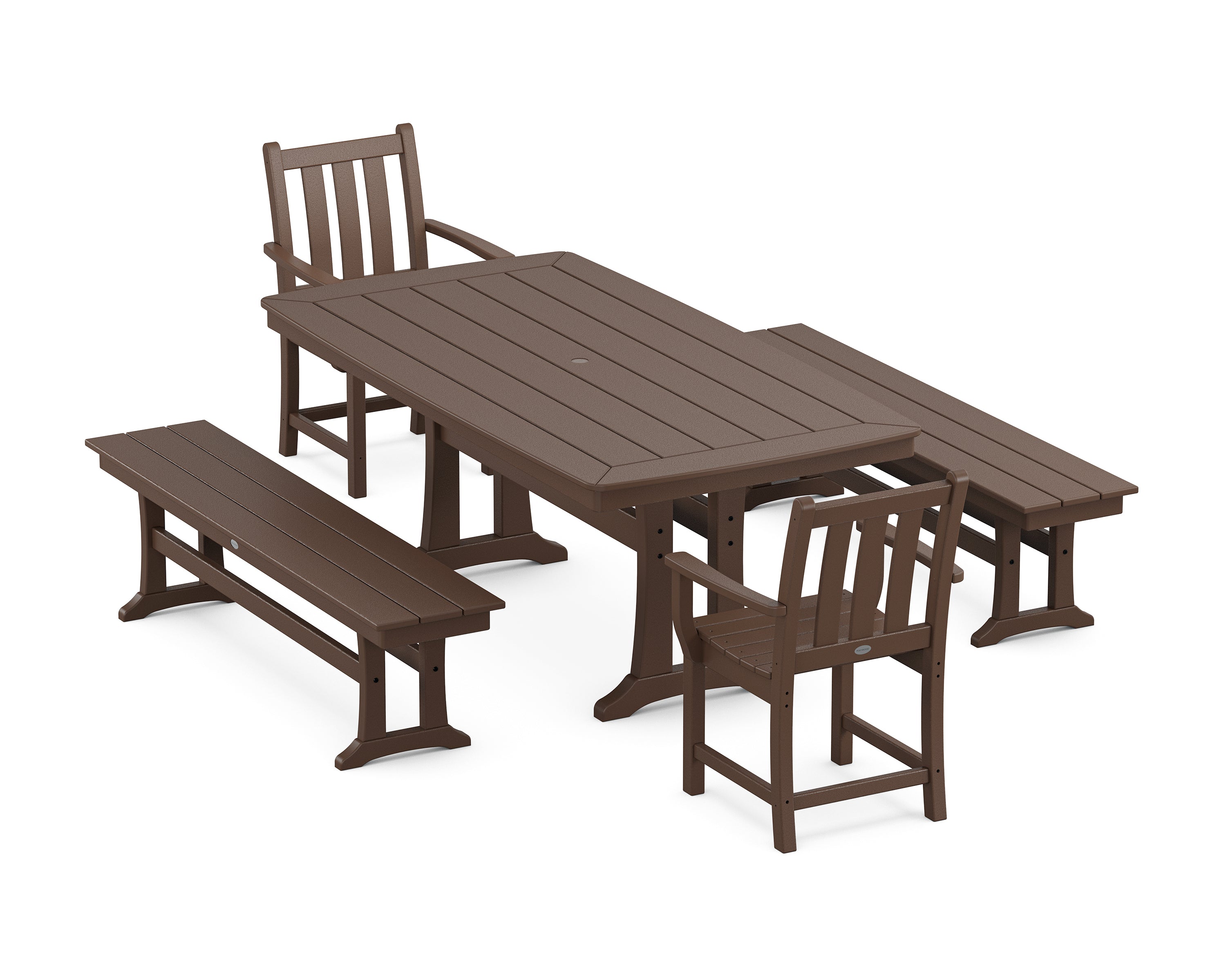 POLYWOOD® Traditional Garden 5-Piece Dining Set with Trestle Legs in Mahogany