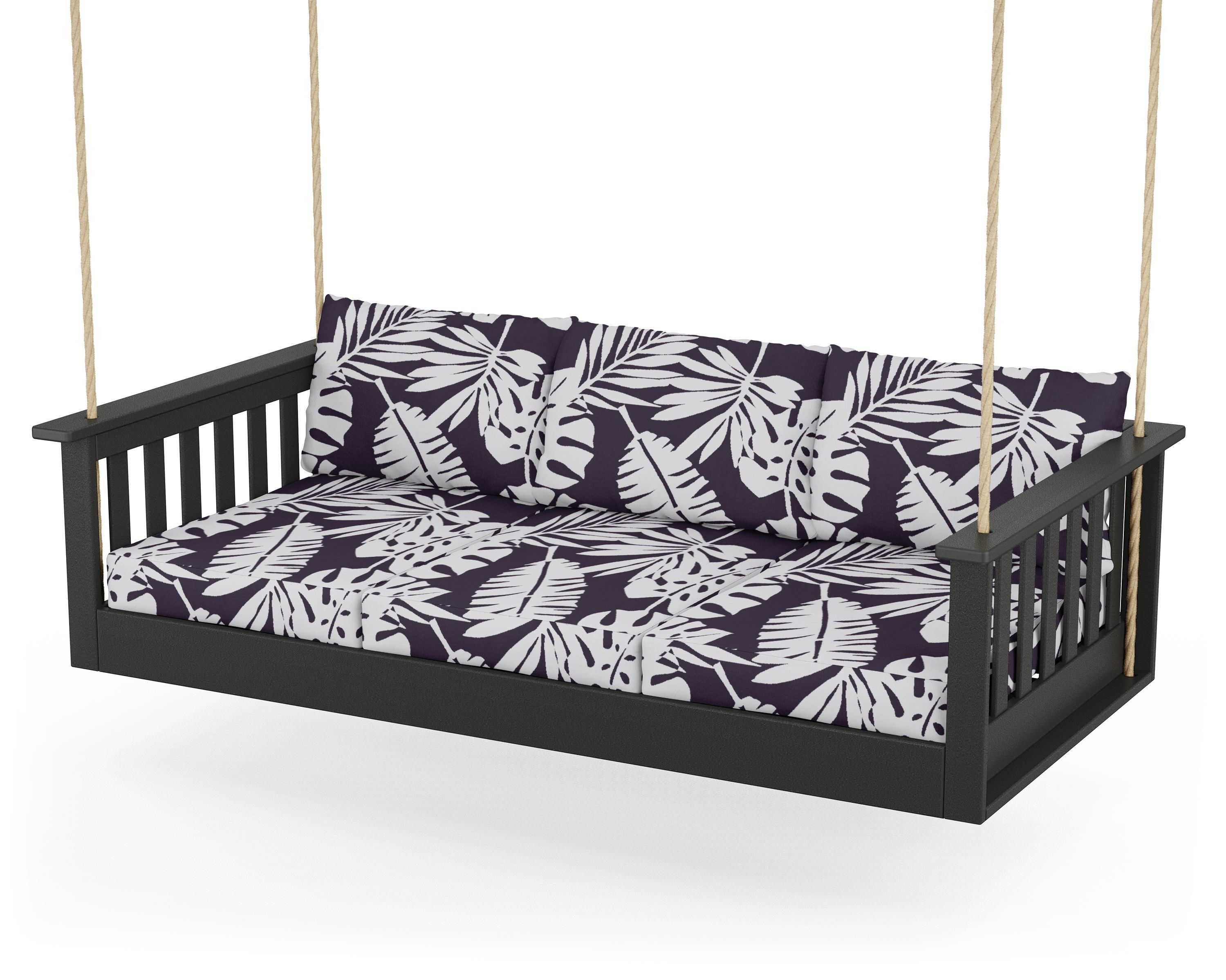 POLYWOOD® Vineyard Daybed Swing in Black / Leaf Navy