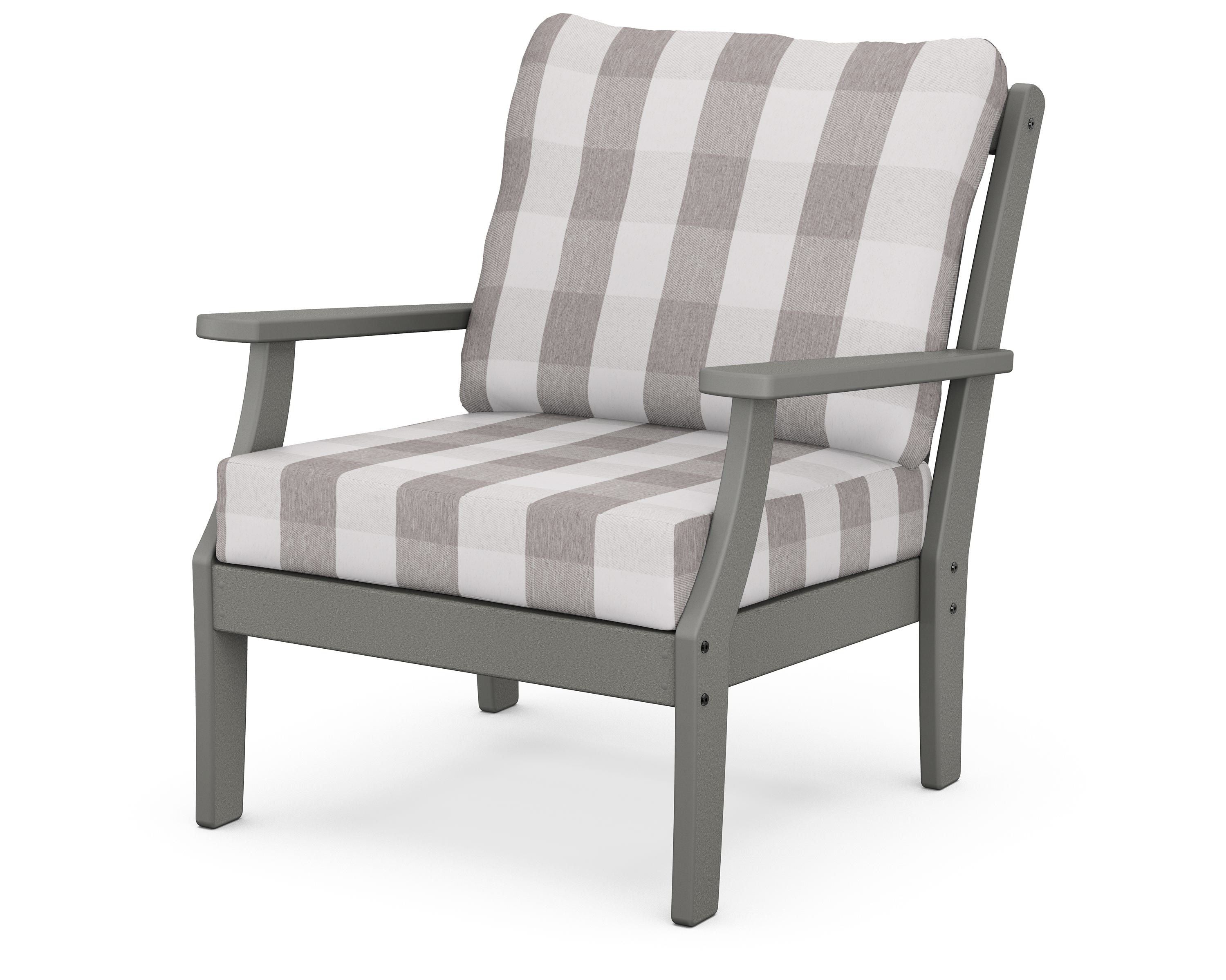 POLYWOOD® Braxton Deep Seating Chair in Slate Grey / Buffalo Plaid Grey Mist