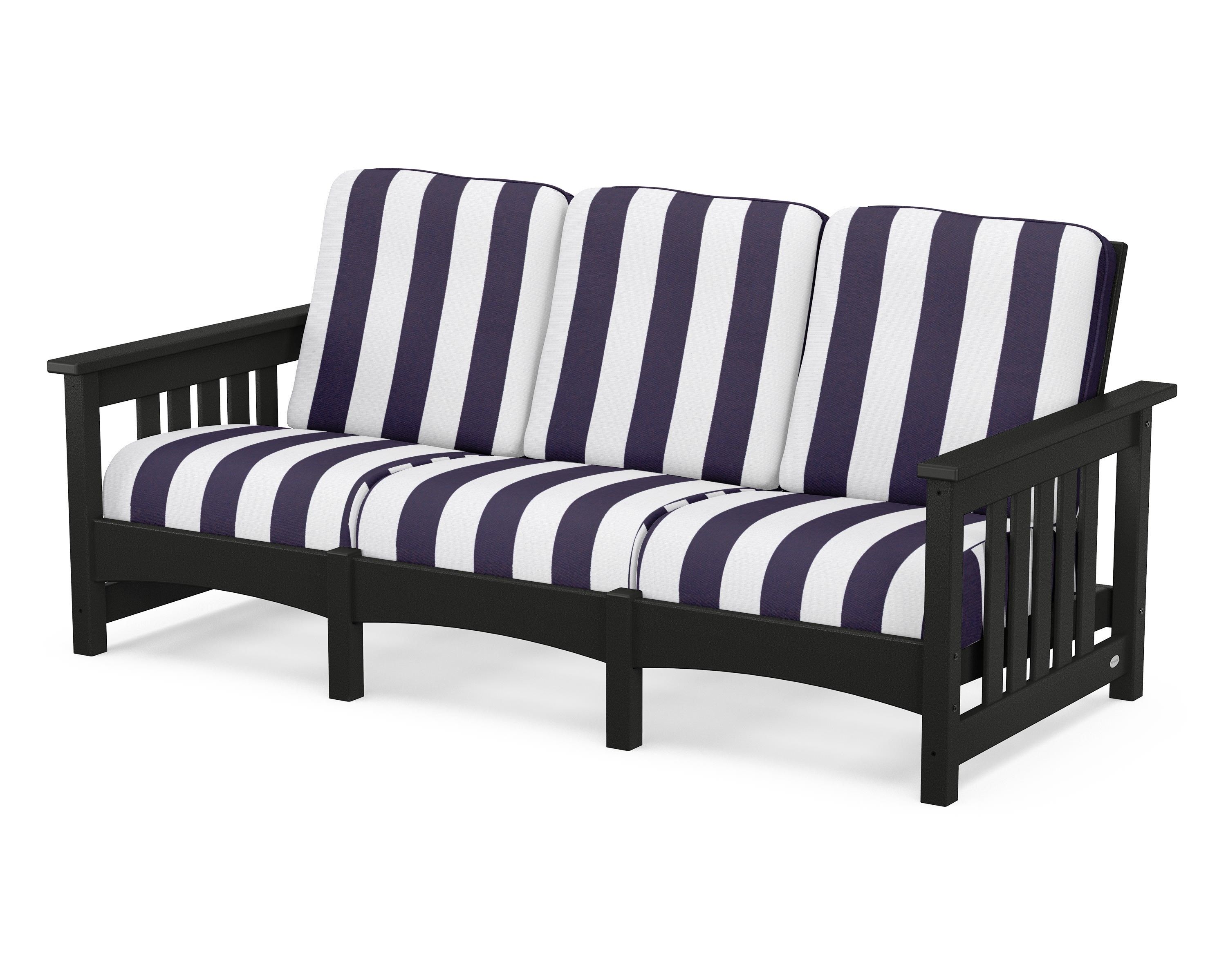 POLYWOOD® Club Mission Sofa in Black / Cabana Stripe Navy