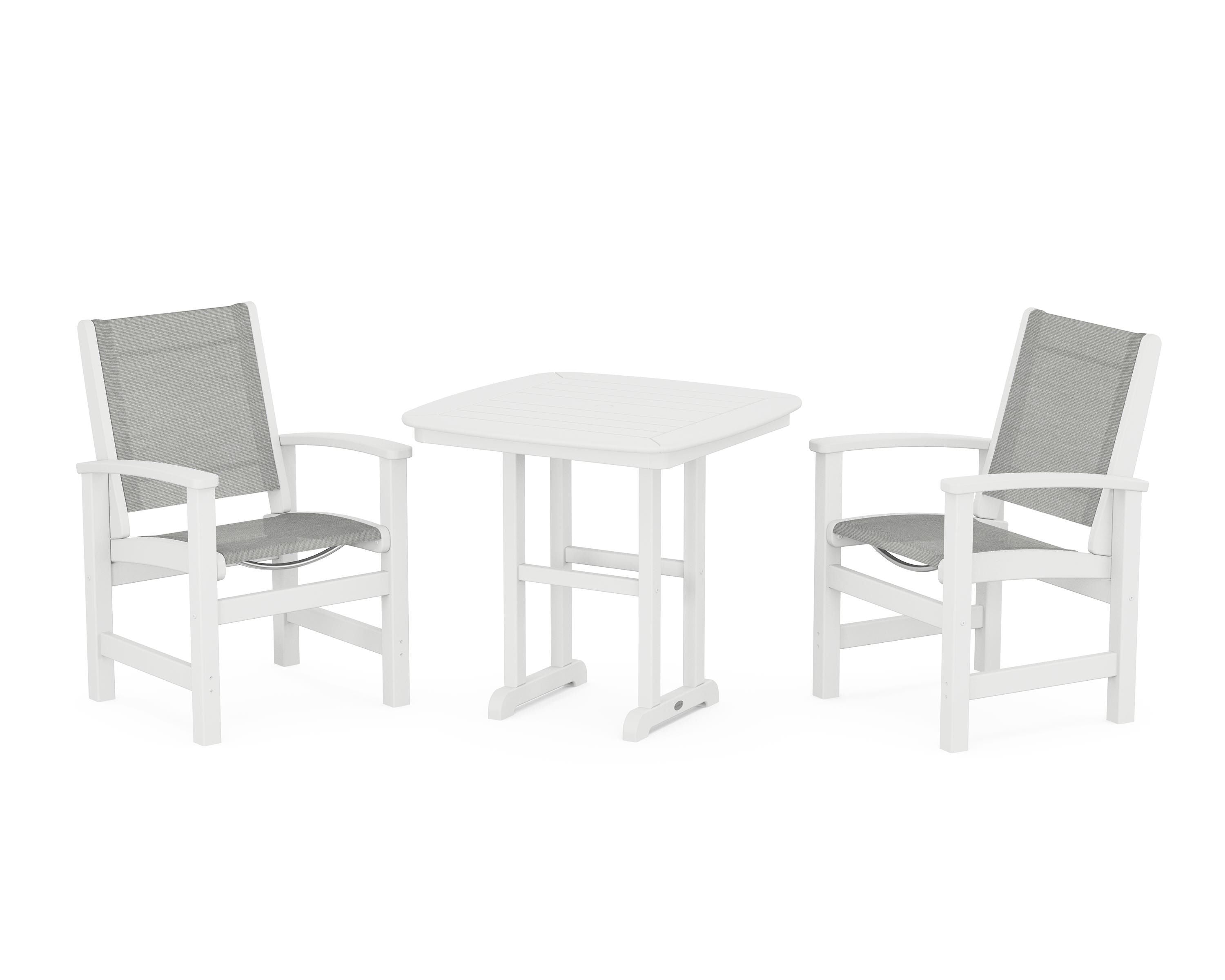 POLYWOOD® Coastal 3-Piece Dining Set in White / Metallic Sling