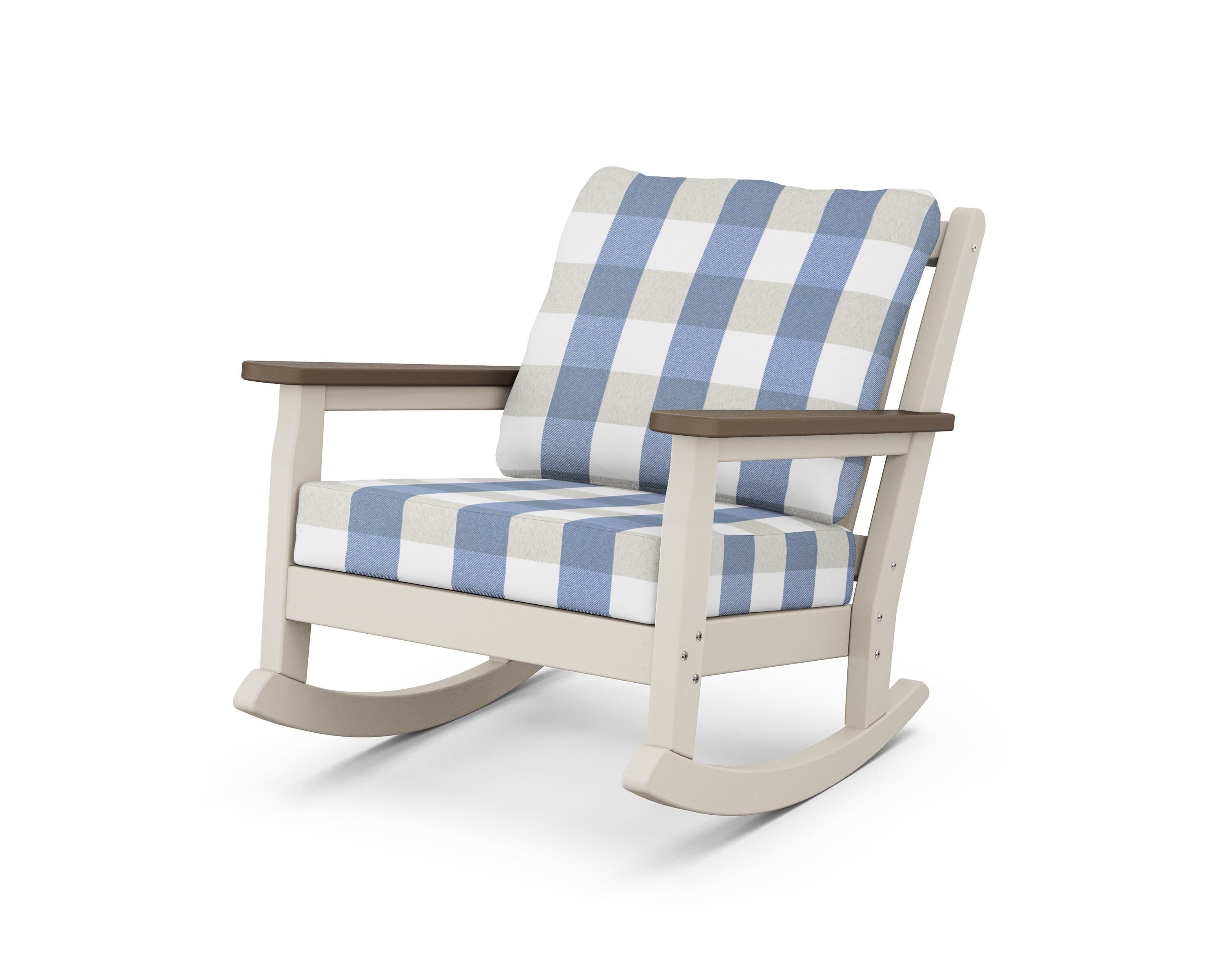 POLYWOOD® Chippendale Deep Seating Rocking Chair in Sand / Kona / Buffalo Plaid Sky Blue