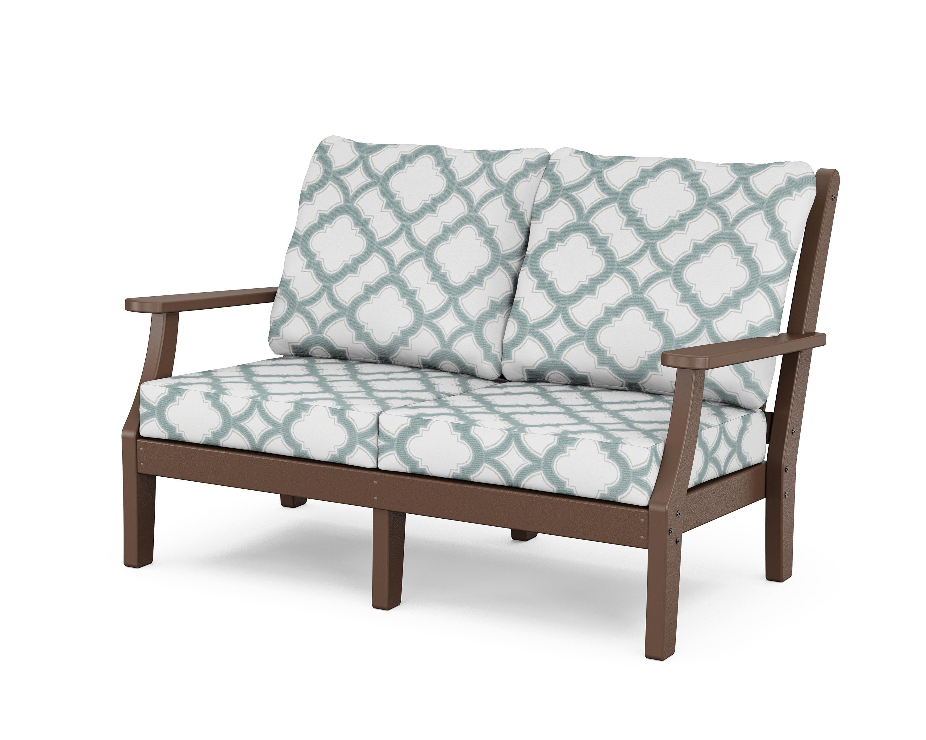 Country Living Wovendale Deep Seating Loveseat in Mahogany / Trellis Glacier Spa