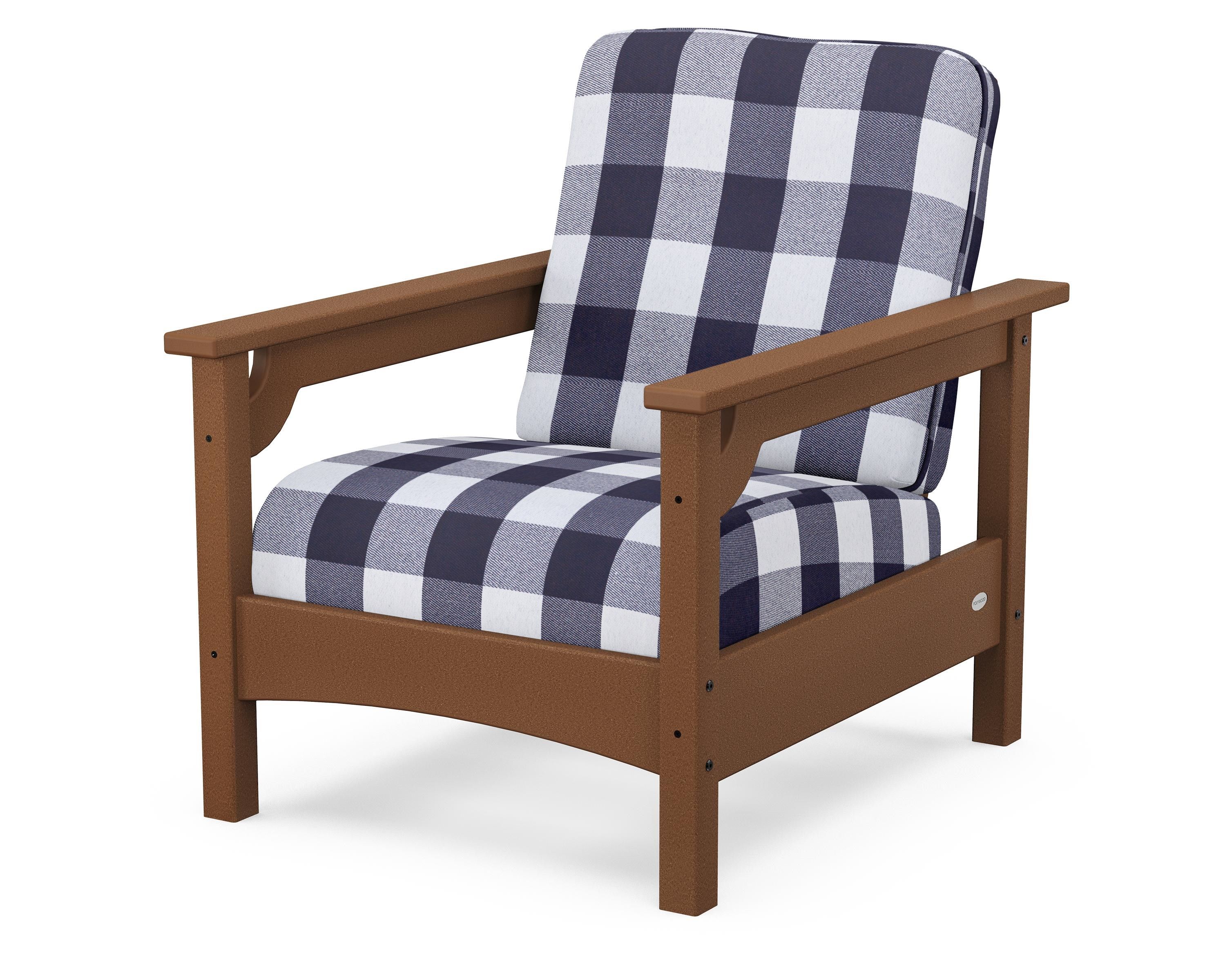 POLYWOOD® Club Chair in Teak / Buffalo Plaid Navy