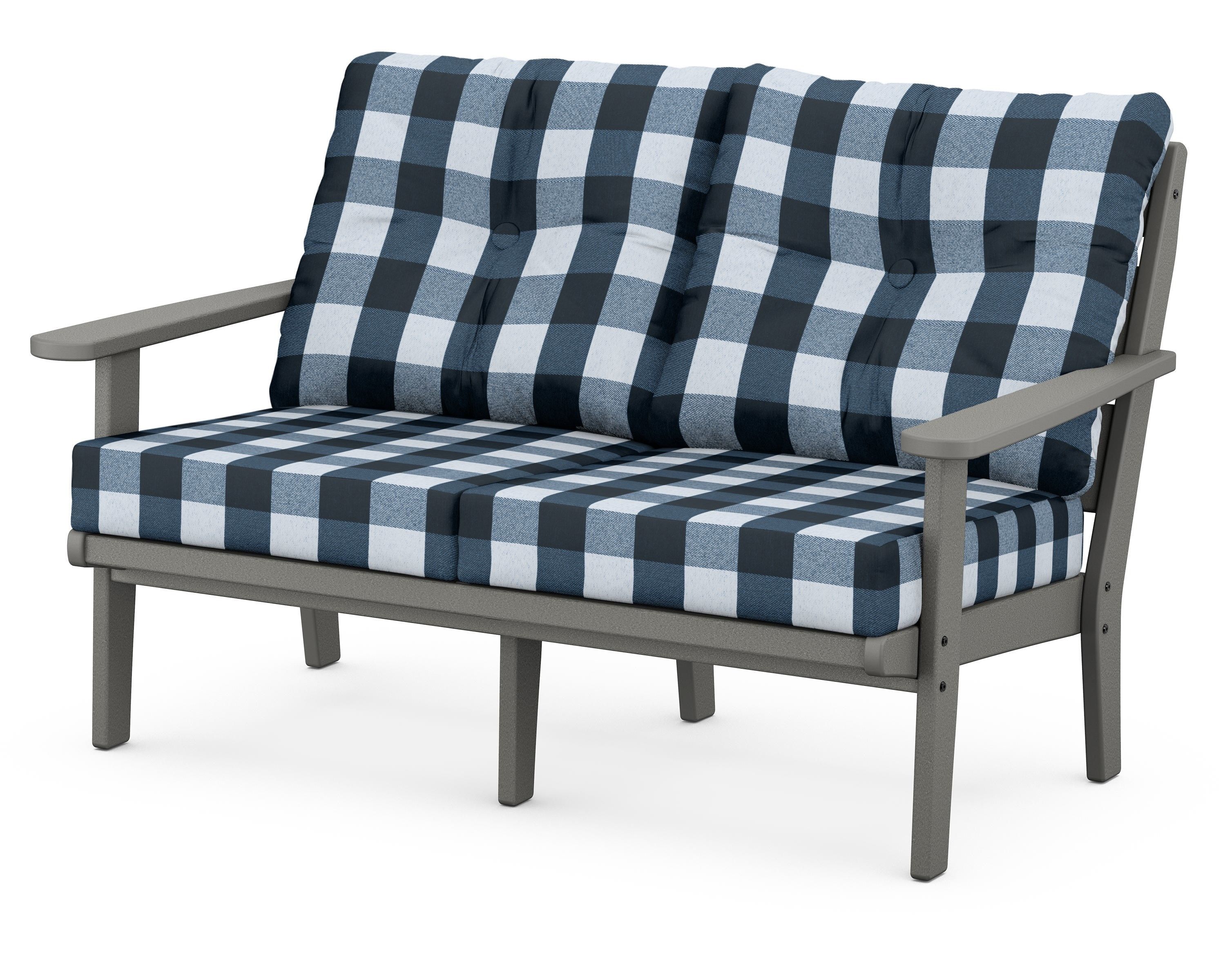 POLYWOOD® Lakeside Deep Seating Loveseat in Slate Grey / Buffalo Plaid Marine Indigo