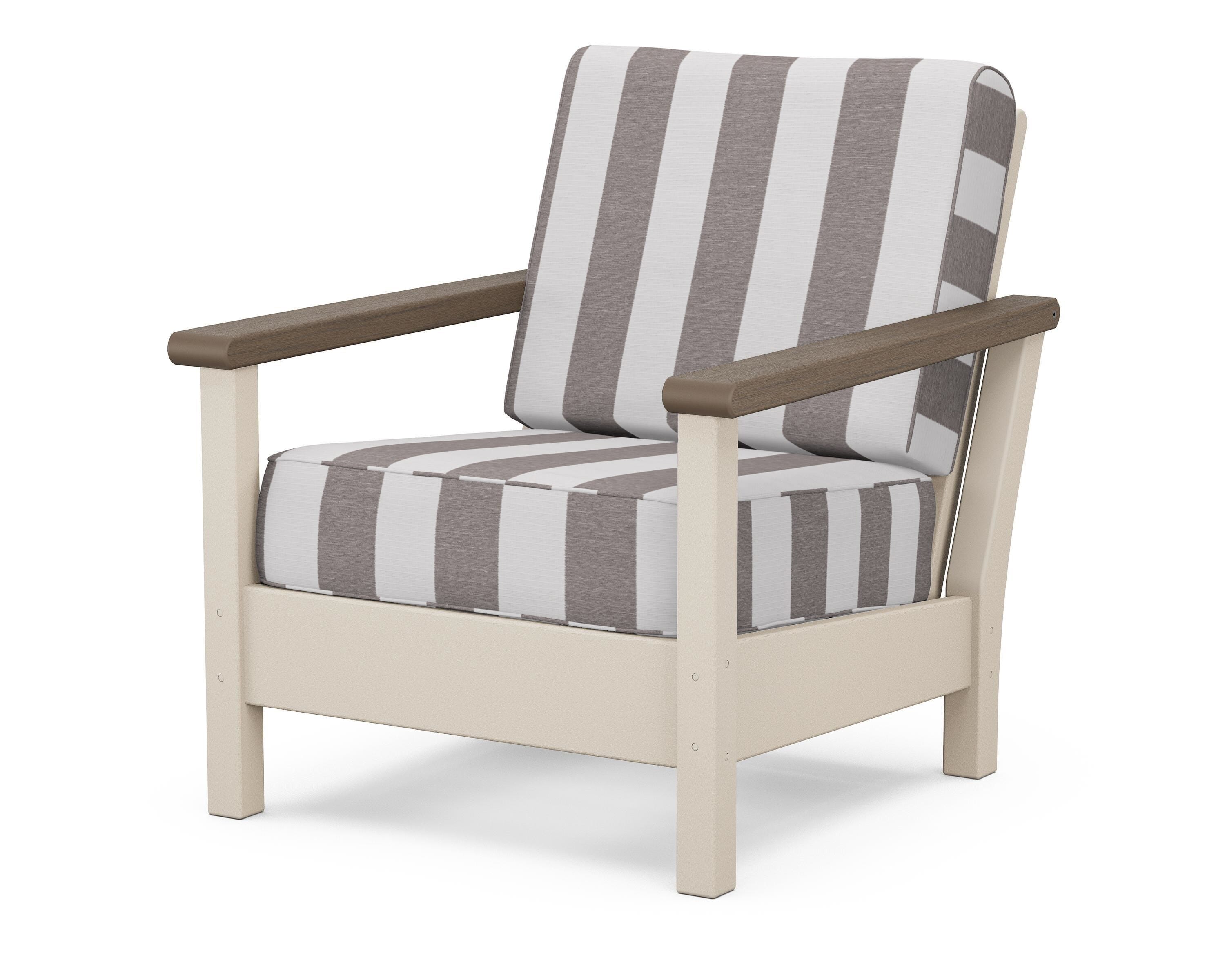 POLYWOOD® Harbour Deep Seating Chair in Sand / Kona / Cabana Stripe Grey Mist