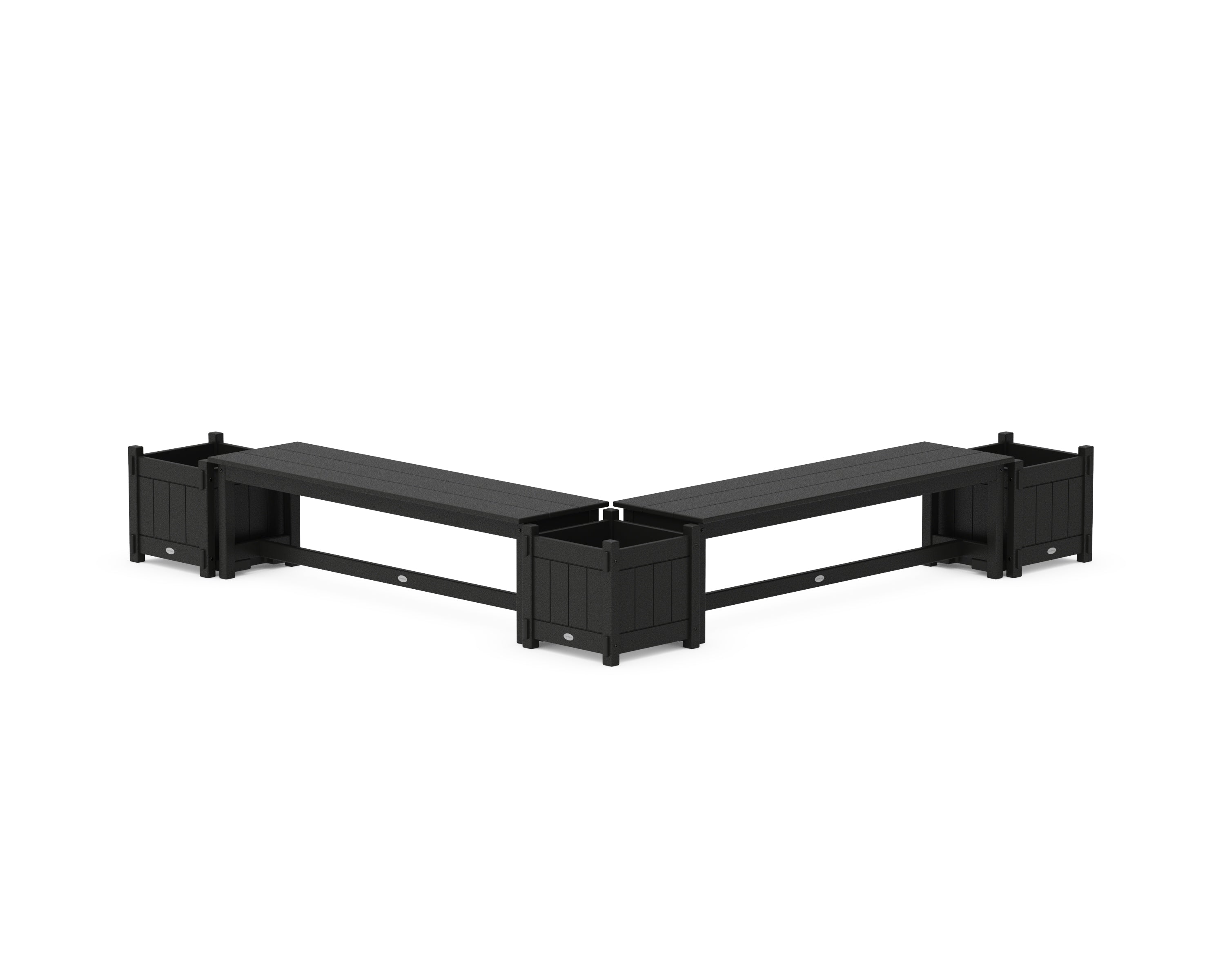 POLYWOOD® 60" Vineyard L- Shaped Planter Bench Corner Set in Black