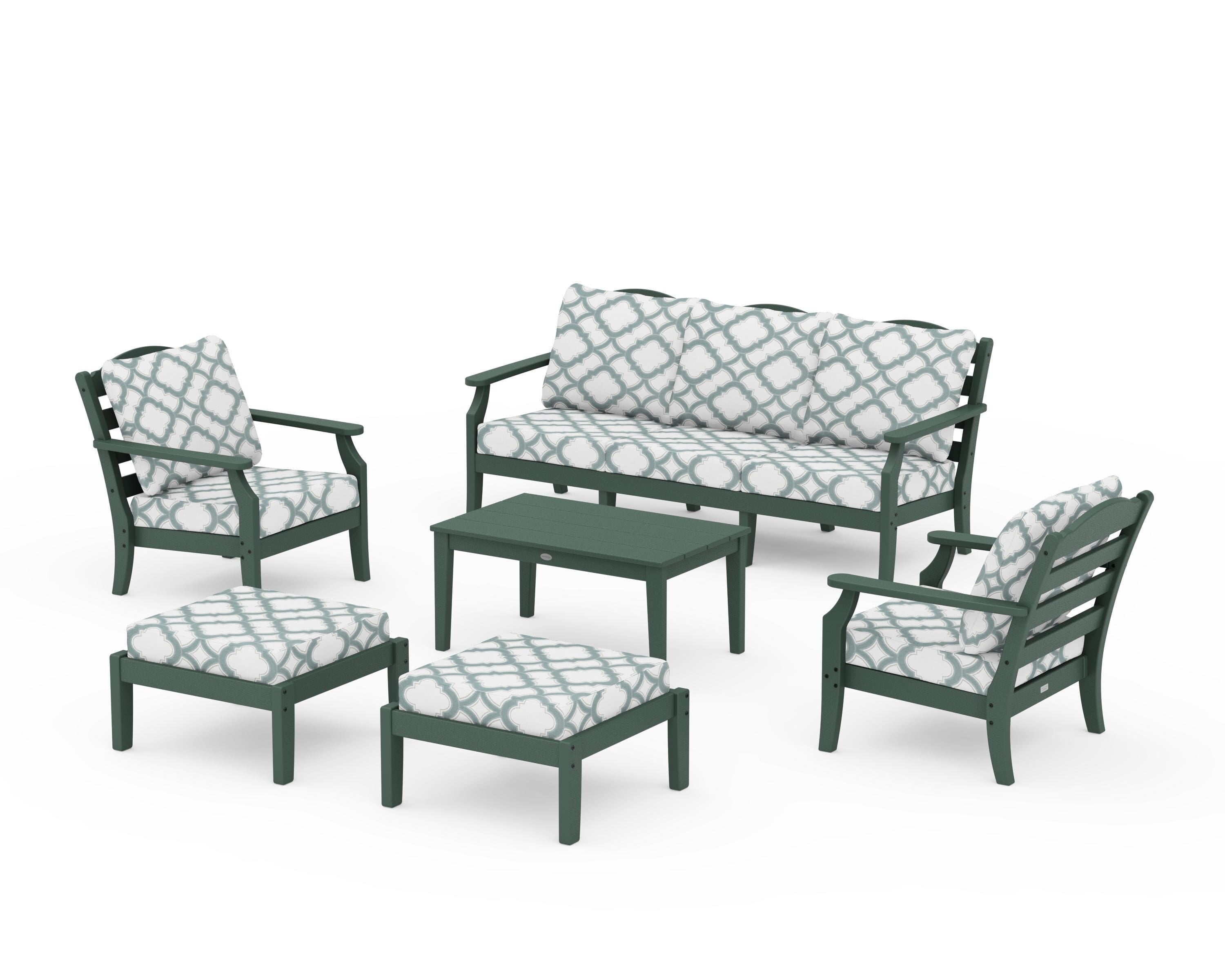 Draper James™ by POLYWOOD® Savannah 6-Piece Lounge Sofa Set in Green / Trellis Glacier Spa