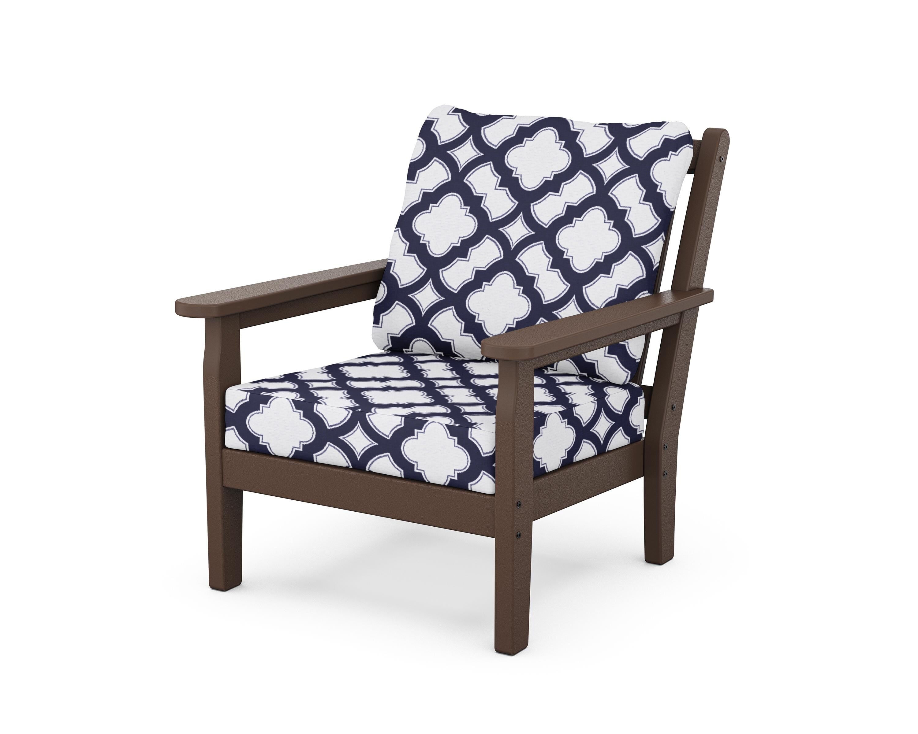 POLYWOOD® Chippendale Deep Seating Chair in Mahogany / Trellis Navy