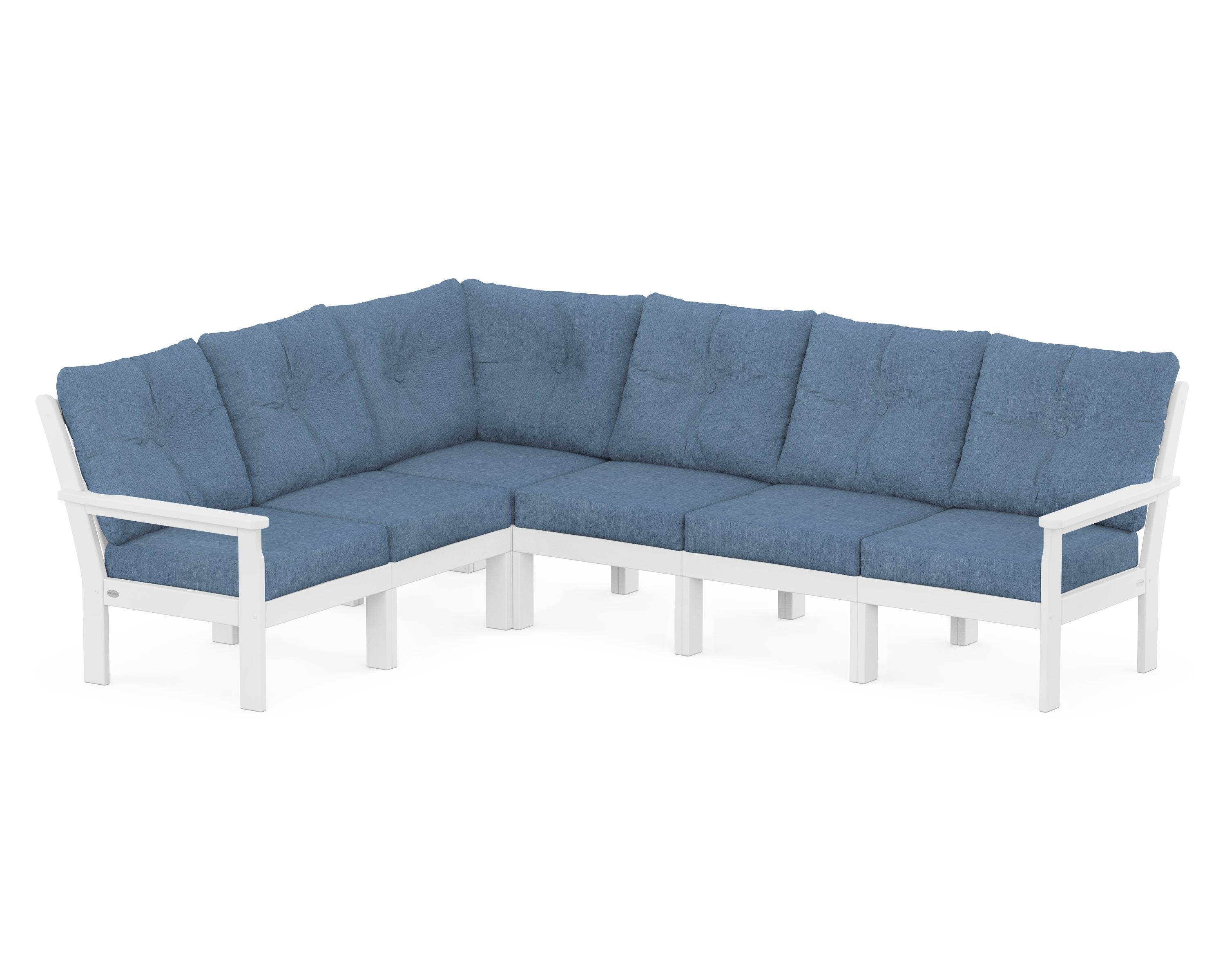 POLYWOOD® Vineyard 6-Piece Sectional in White / Sky Blue