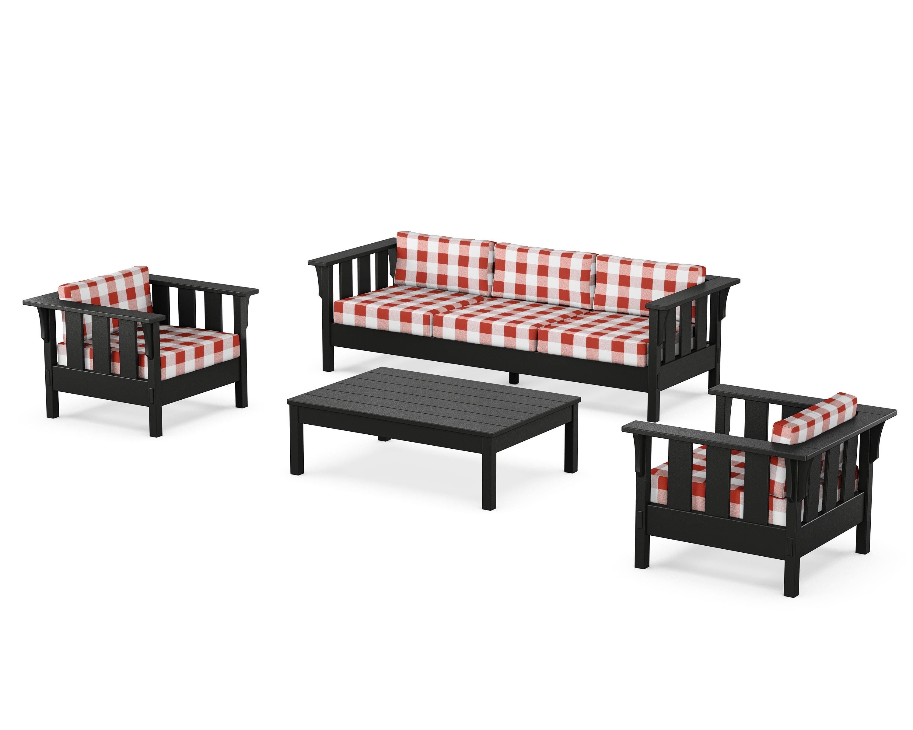 Martha Stewart by POLYWOOD® Acadia 4-Piece Deep Seating Set with Sofa in Black / Buffalo Plaid Crimson