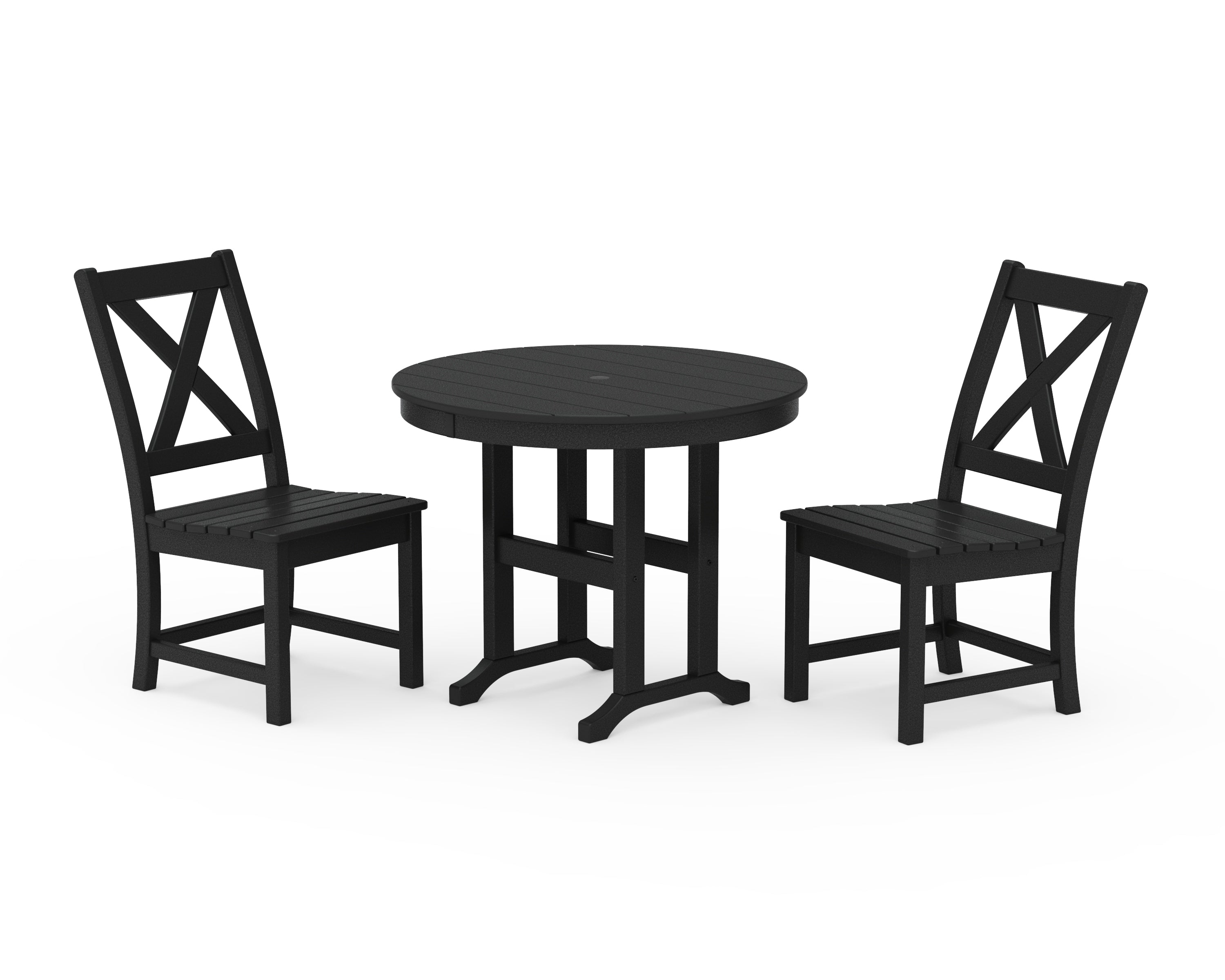 POLYWOOD® Braxton Side Chair 3-Piece Round Dining Set in Black