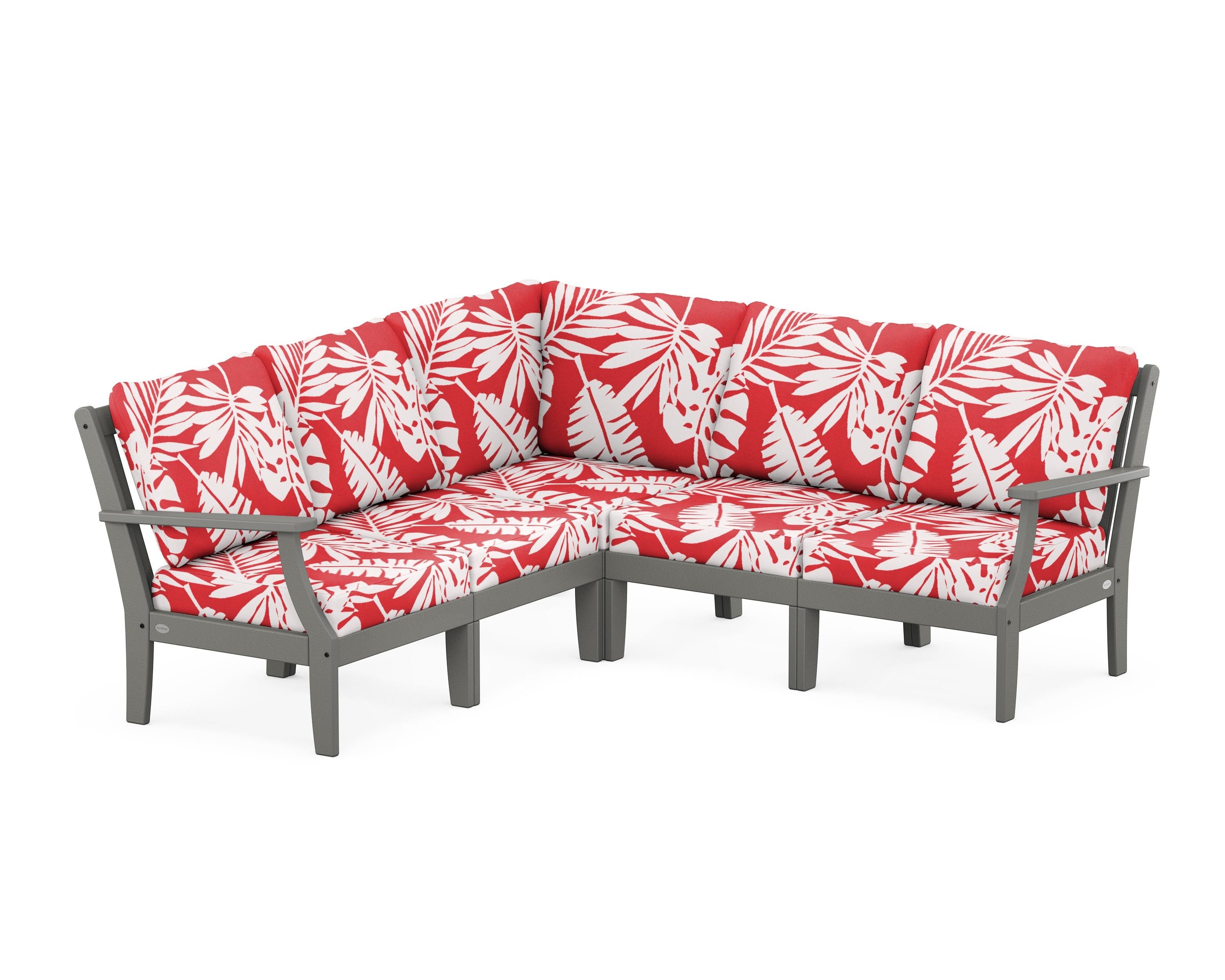 POLYWOOD® Braxton Modular 5-Piece Deep Seating Set in Slate Grey / Leaf Crimson