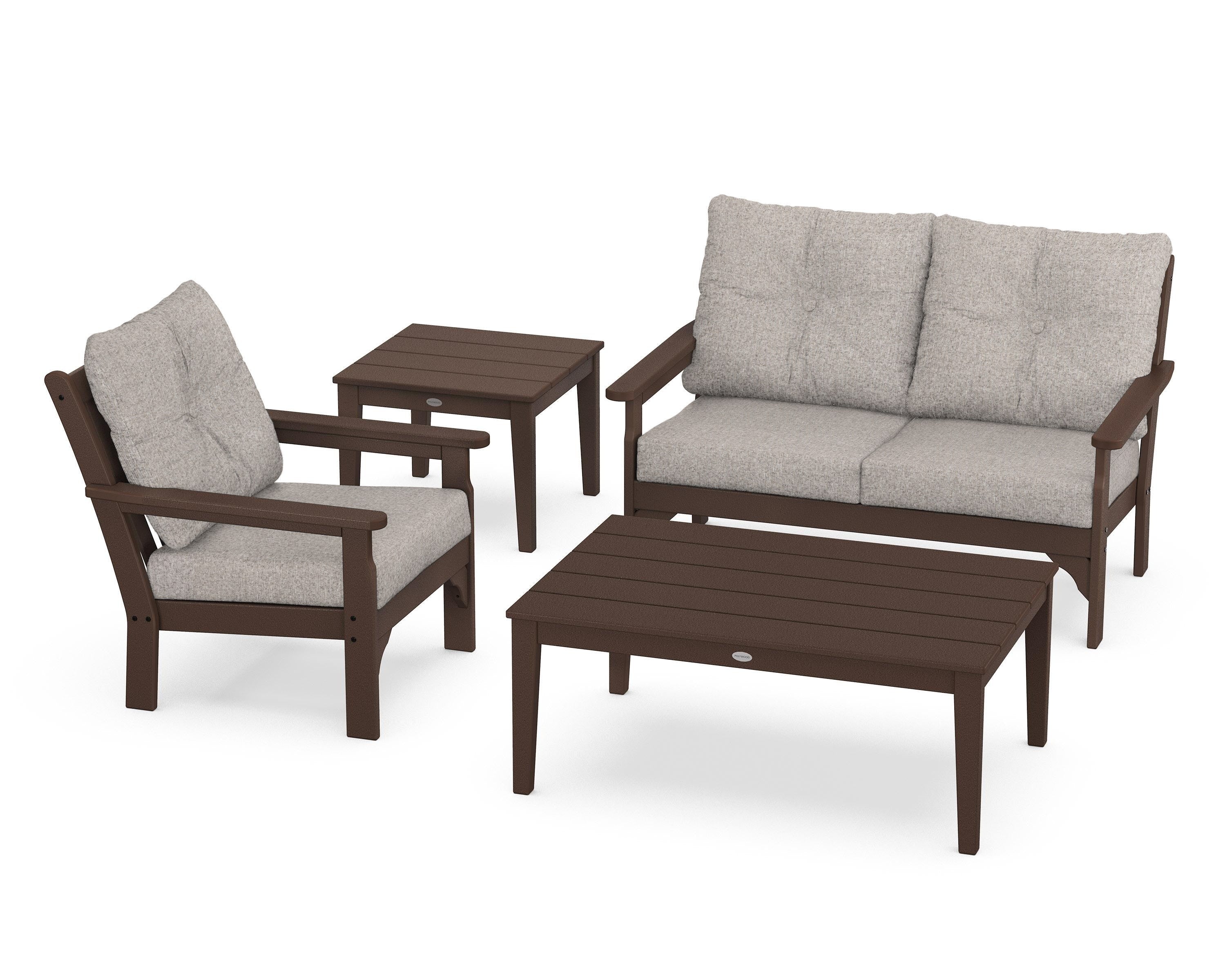 POLYWOOD® Vineyard 4-Piece Deep Seating Set in Mahogany / Weathered Tweed