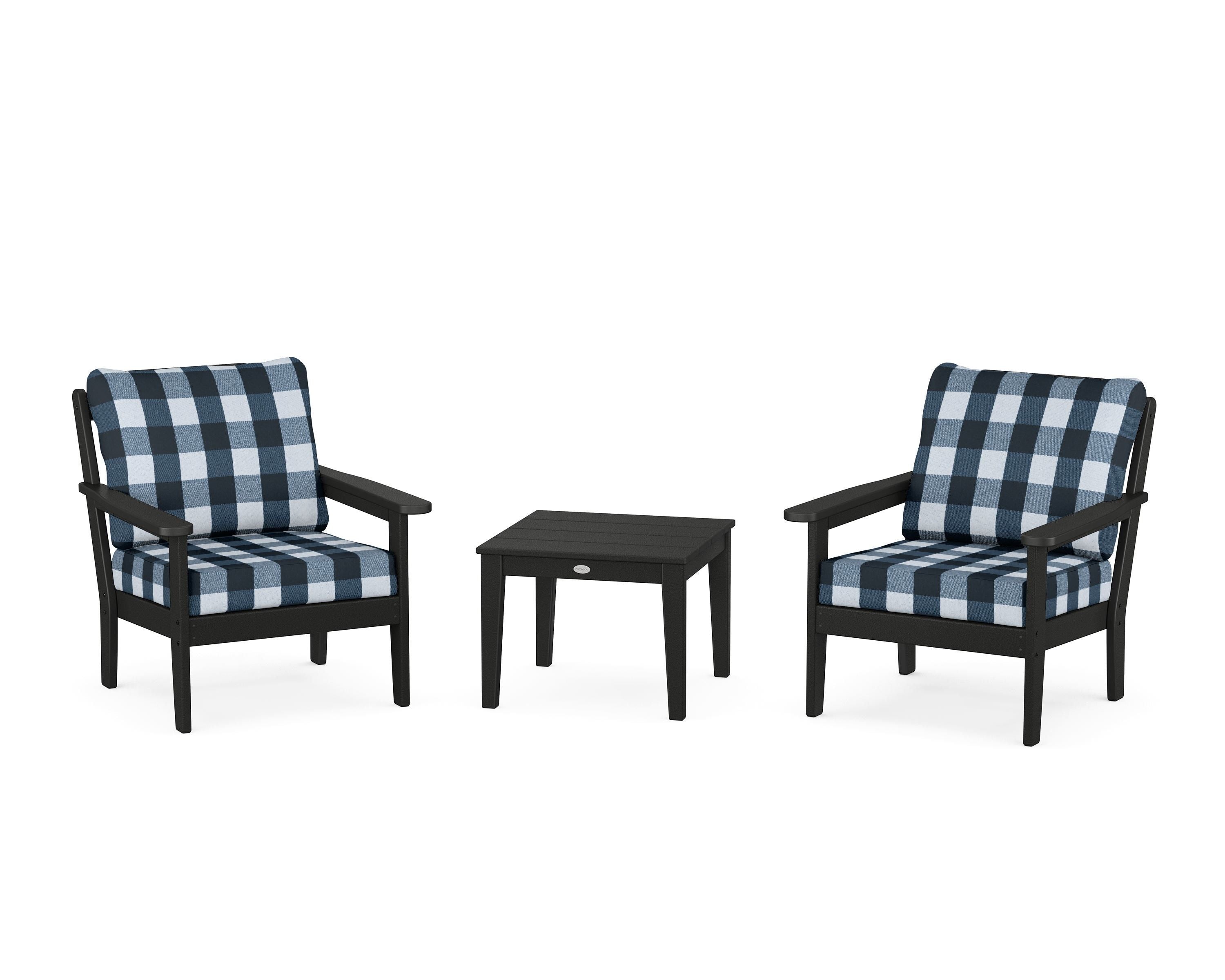 Country Living Cottage 3-Piece Deep Seating Set in Black / Buffalo Plaid Marine Indigo