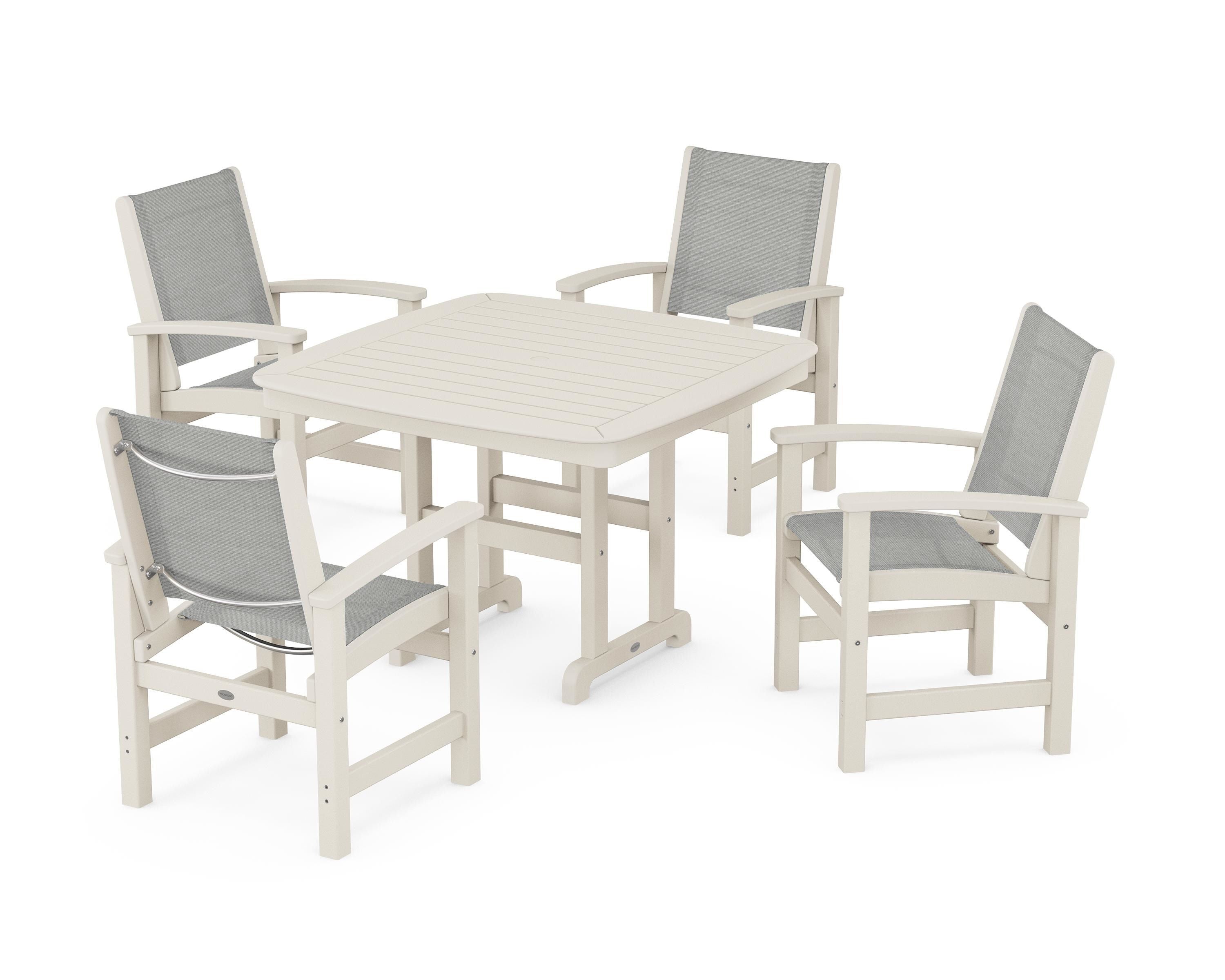 POLYWOOD® Coastal 5-Piece Dining Set in Sand / Metallic Sling