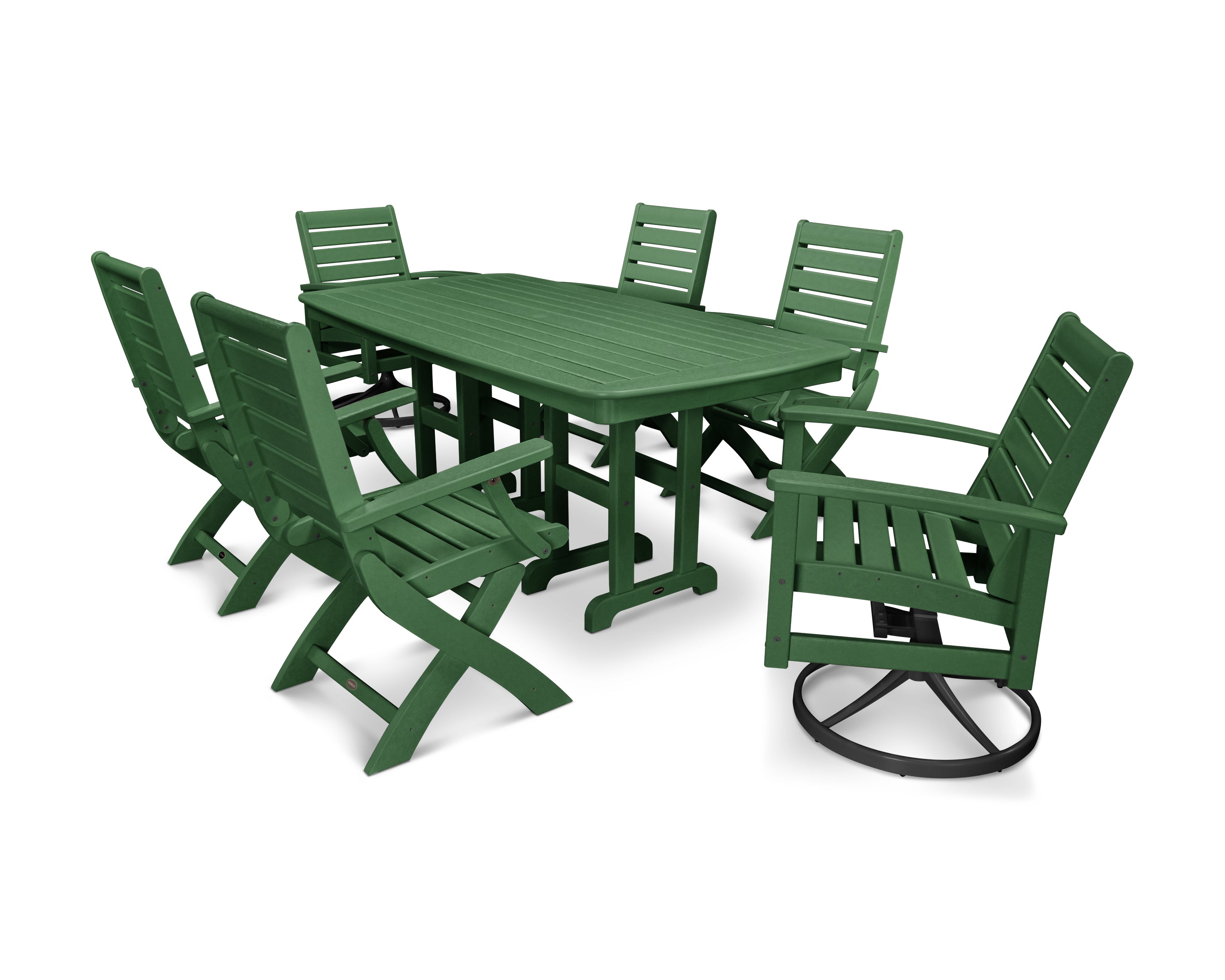 POLYWOOD® Signature 7-Piece Swivel Dining Set in Textured Black / Green