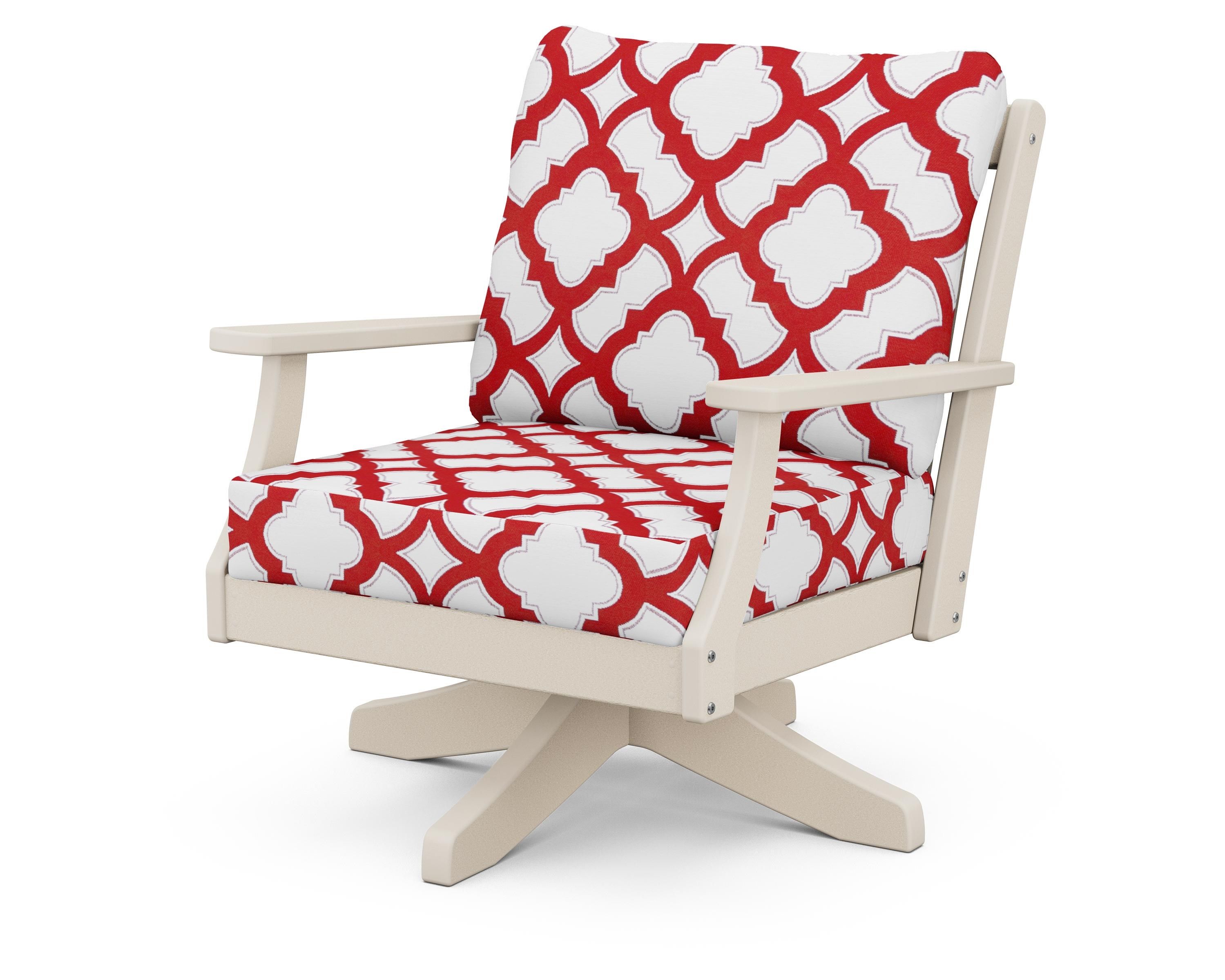 POLYWOOD® Braxton Deep Seating Swivel Chair in Sand / Trellis Crimson