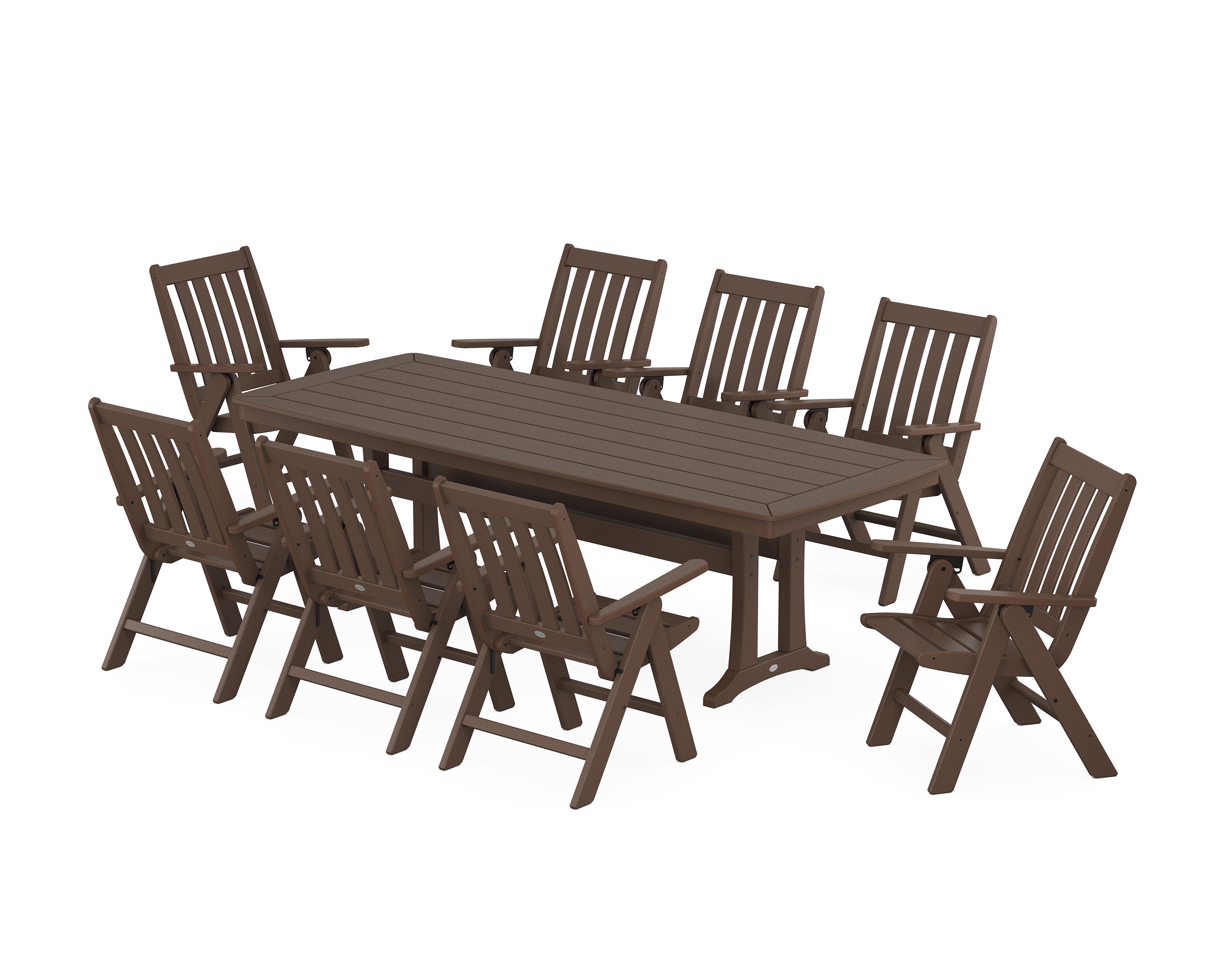 POLYWOOD® Vineyard Folding 9-Piece Dining Set with Trestle Legs in Mahogany